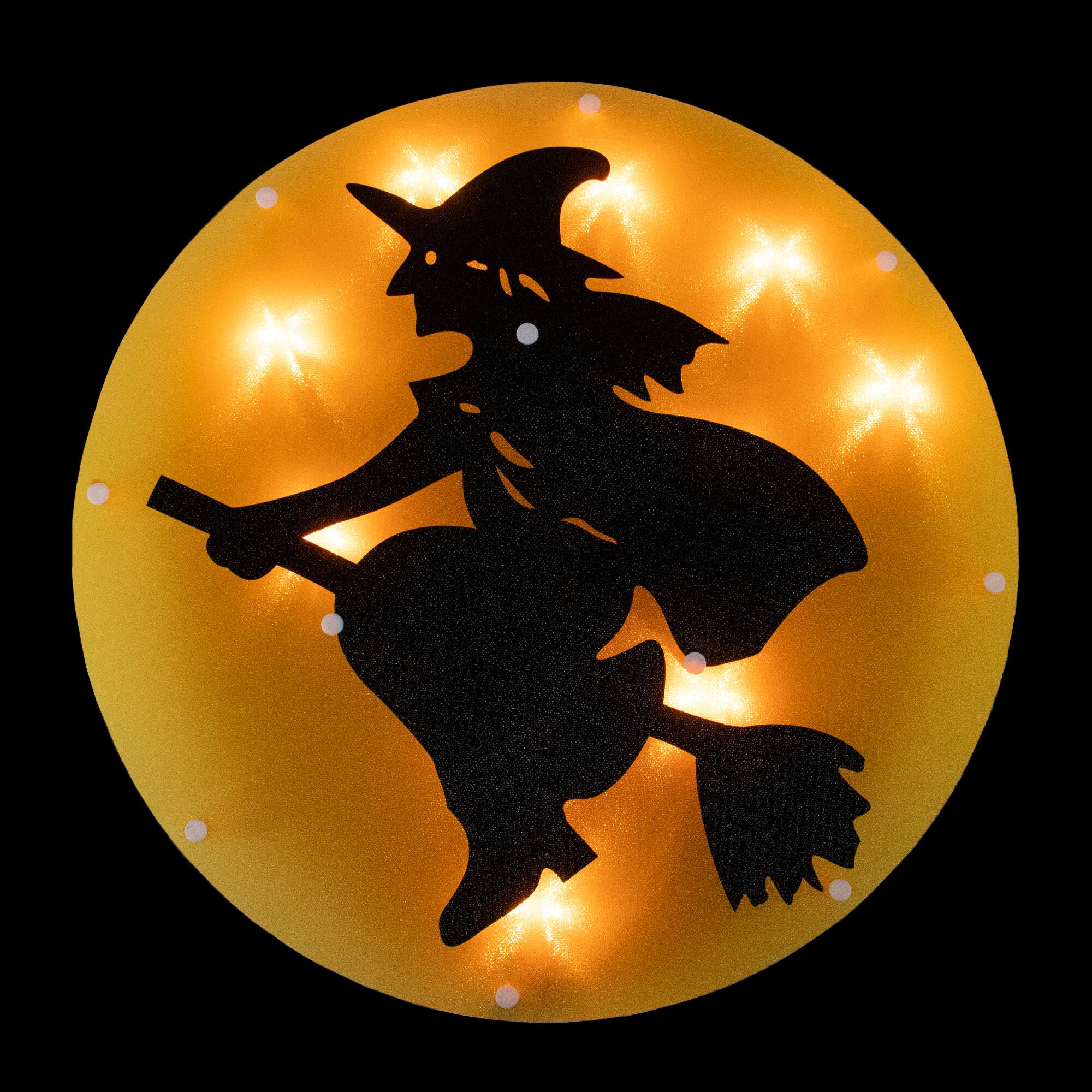 13.75" Lighted Witch on Broomstick Halloween Window Silhouette