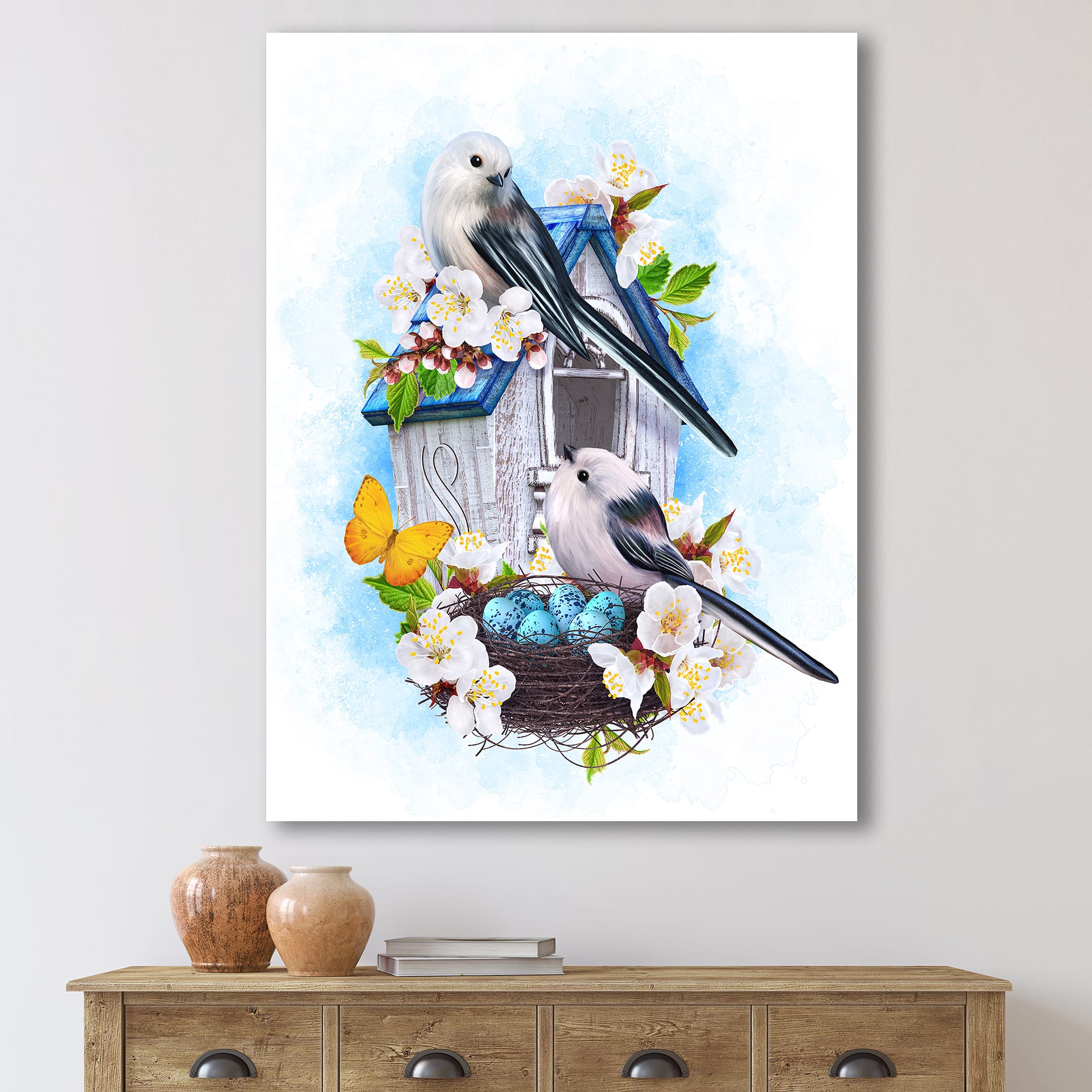 Designart - Two Tit Birds Sitting Near The Nest With Eggs II
