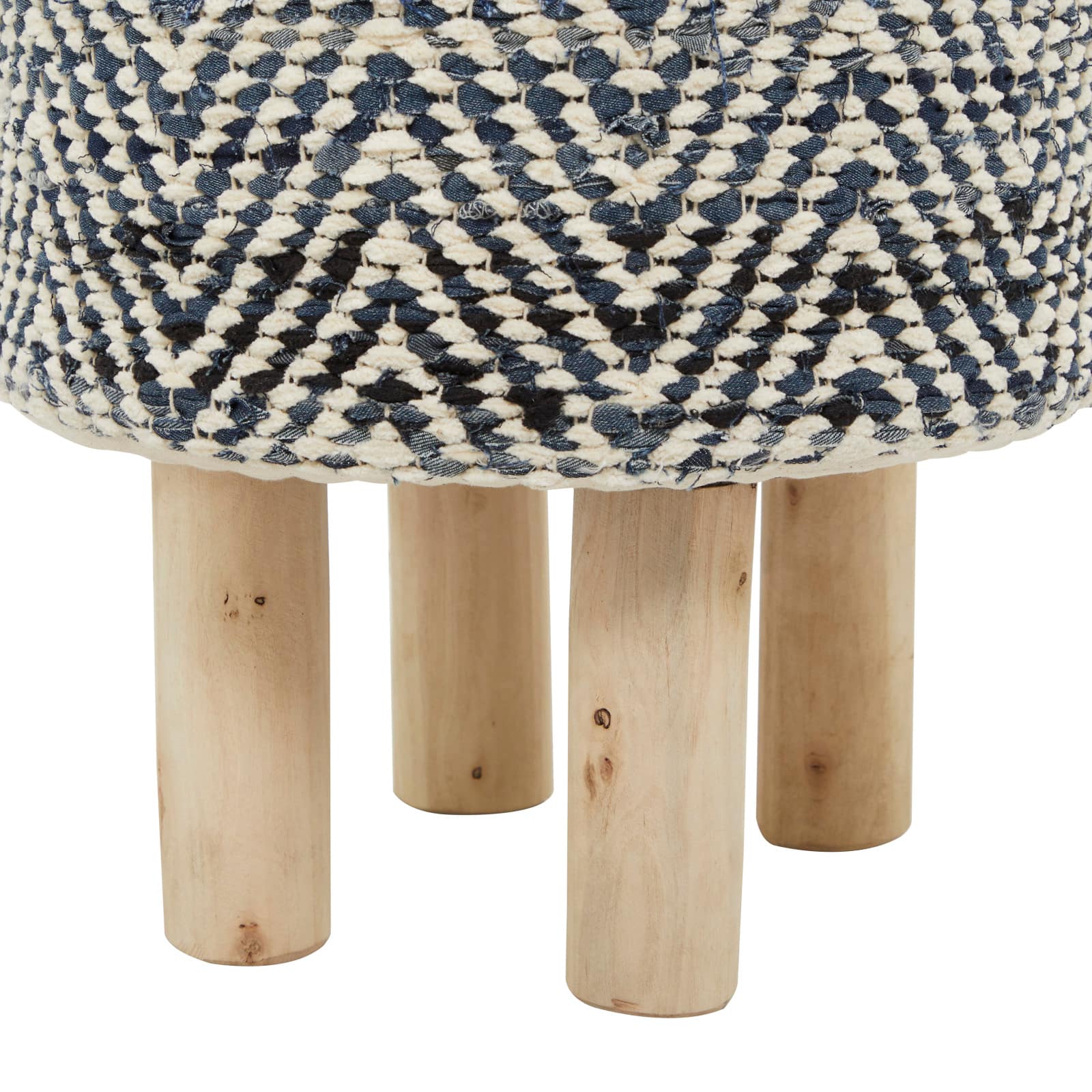 Blue Wood Bohemian Stool, 16" x 16" x 17"