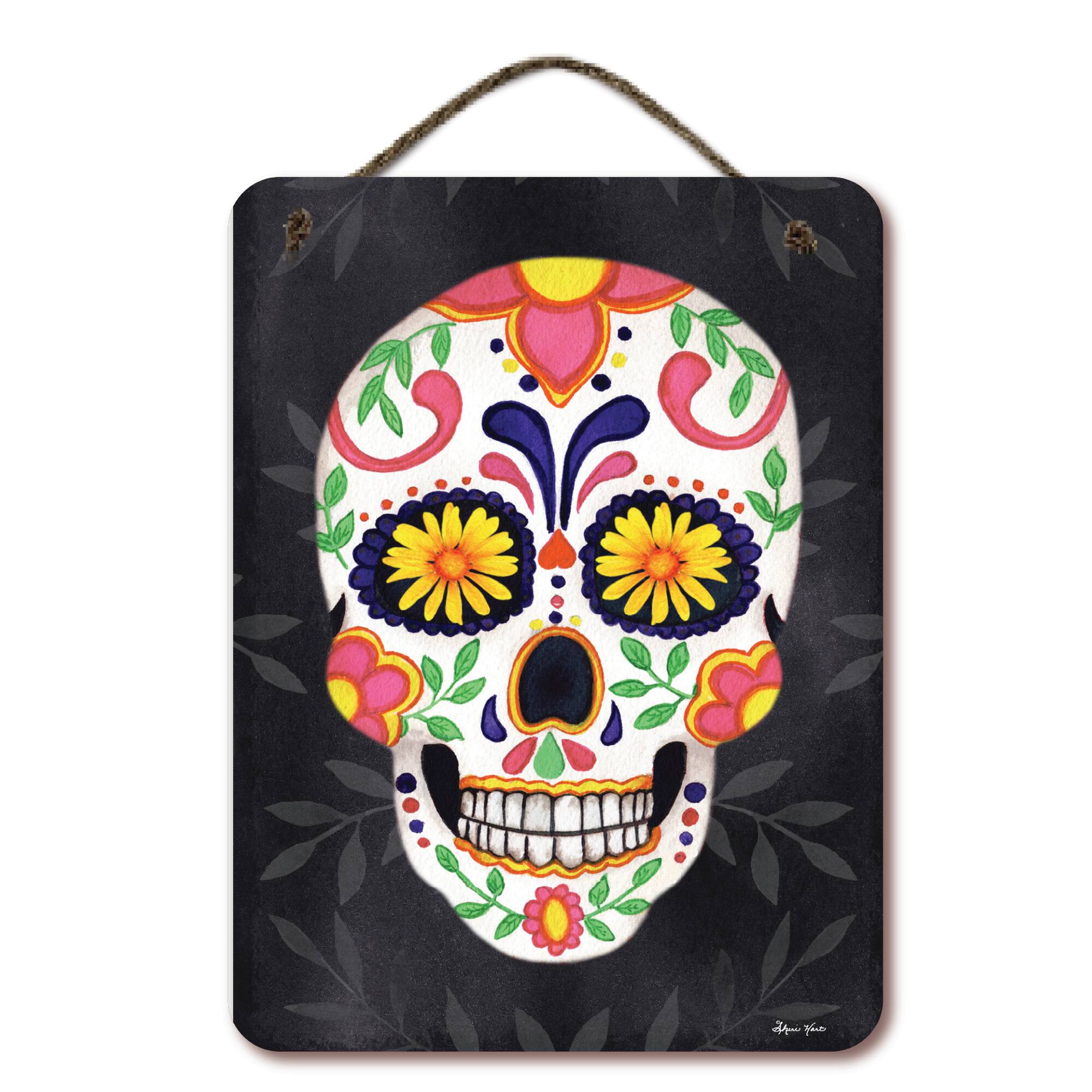 Courtside Market® 12" x 16" Sugar Skull Vertical Wood with Twine Hanging Artboard