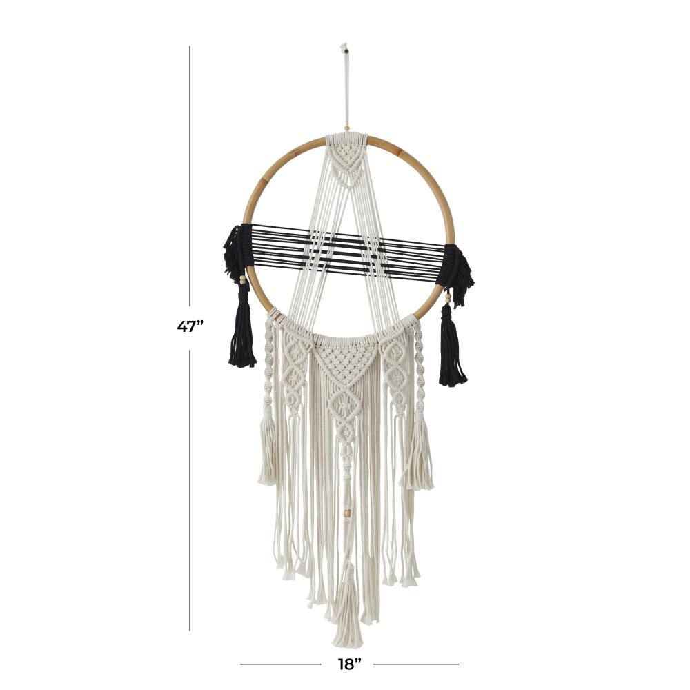 18" x 47" Black & White Fabric Bohemian Macrame Wall Décor