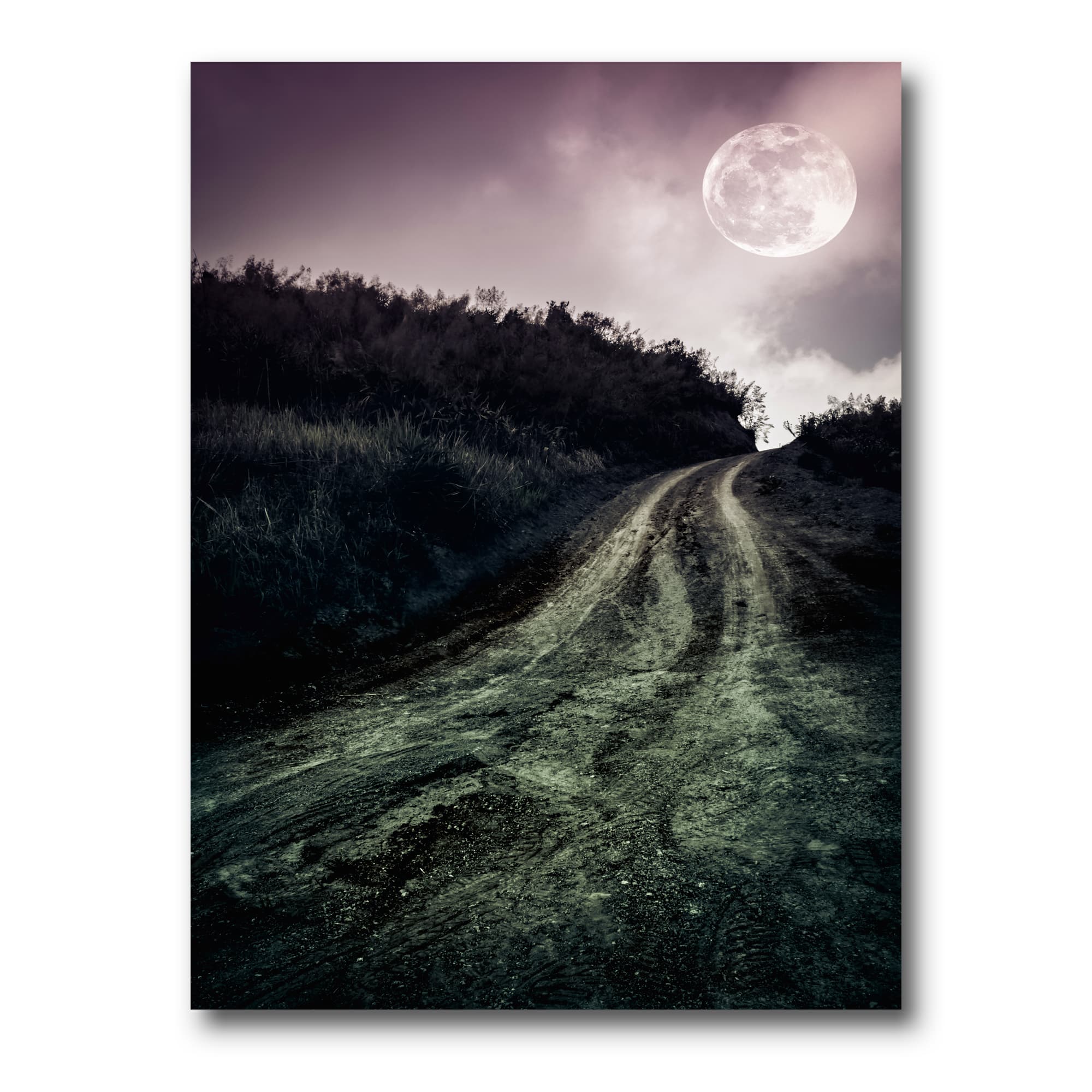 Designart - Muddy Road Under Full Moon - Modern Canvas Wall Art Print