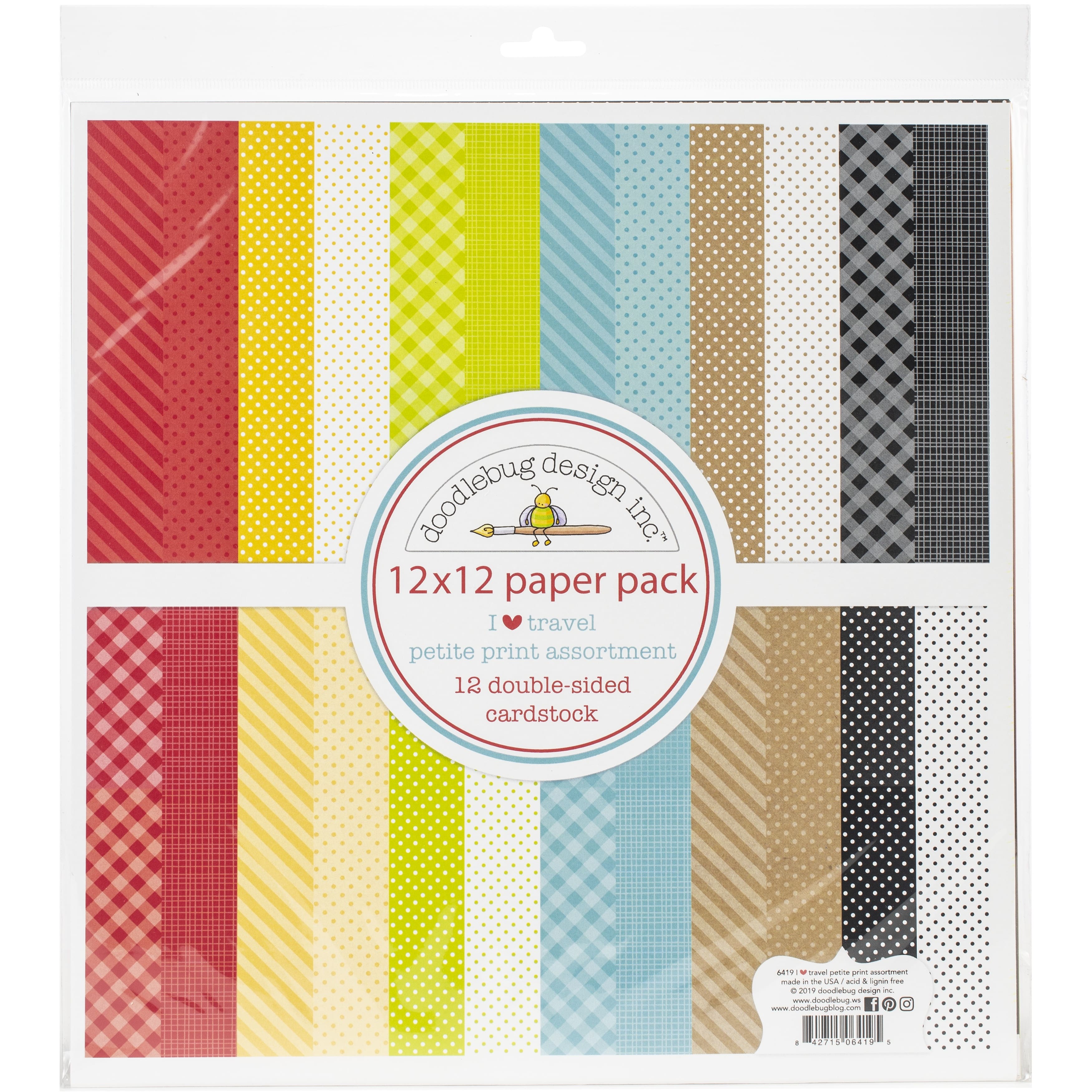 Doodlebug Design Inc.™ Petite Prints I Heart Travel Double-Sided 12" x 12" Cardstock, 12 Sheets