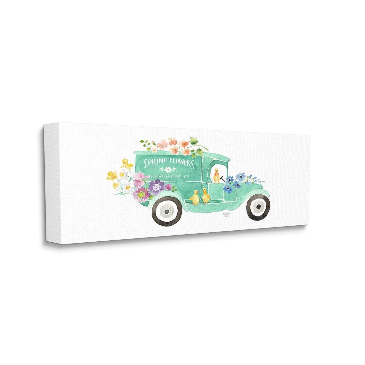 Stupell Industries Chicks Driving Spring Flowers Car Floral Blossoms Canvas Wall Art