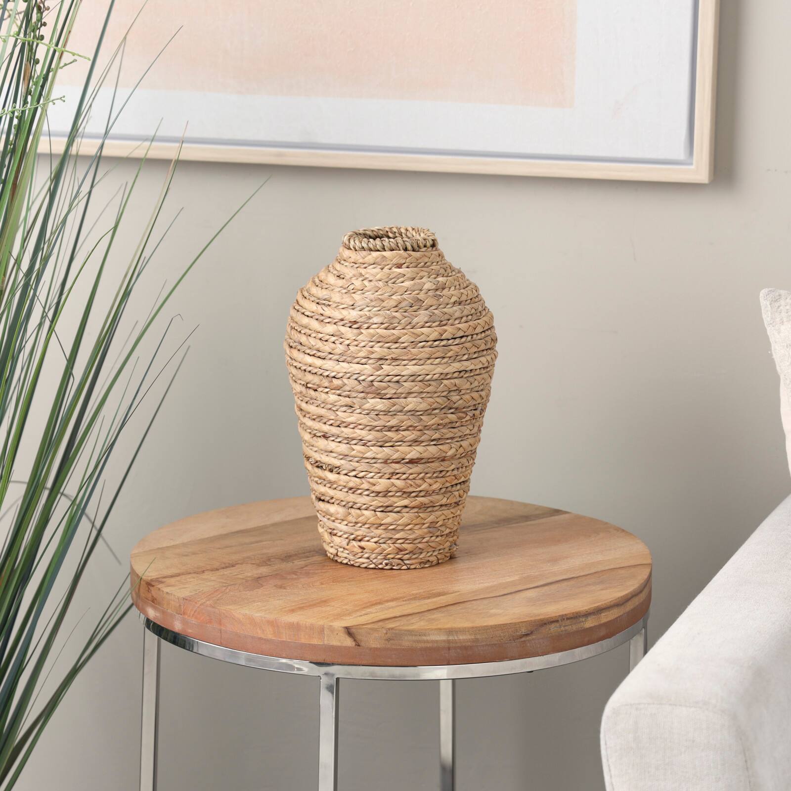13" Brown Seagrass Handmade Braided Vase