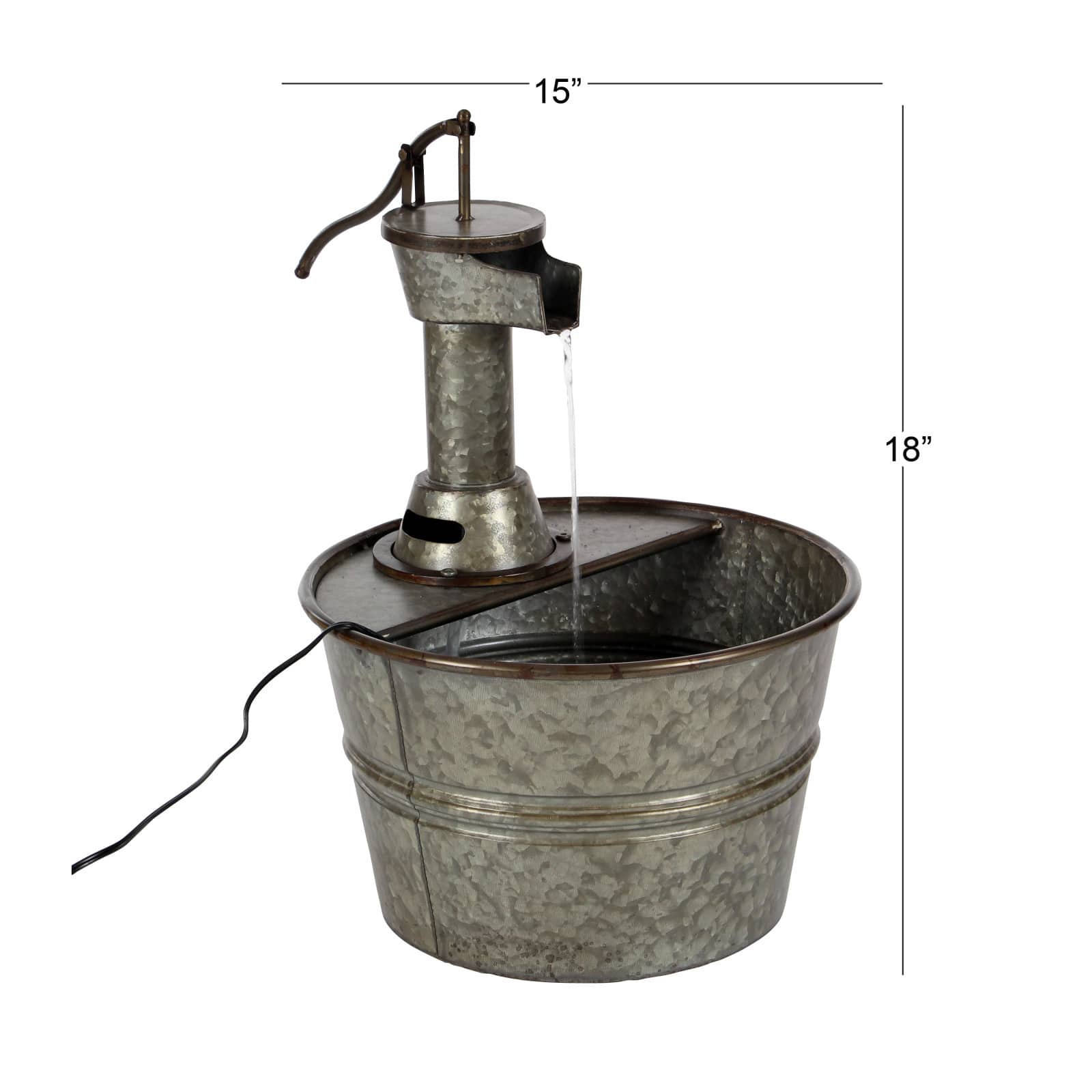 Grey Iron Farmhouse Fountain, 18" x 15" x 17"