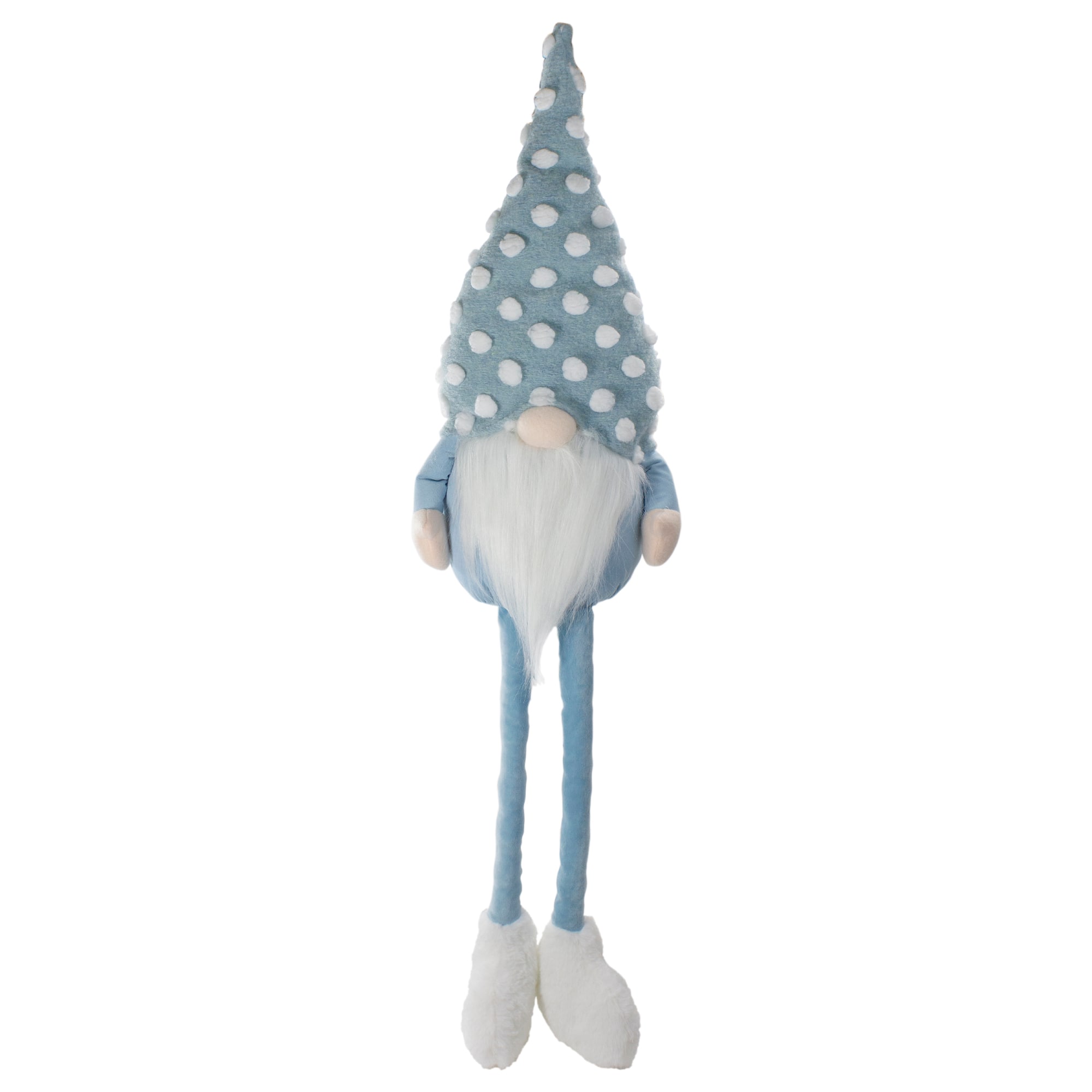 34" Blue & White Sitting Spring Gnome with Polka Dot Hat Figure