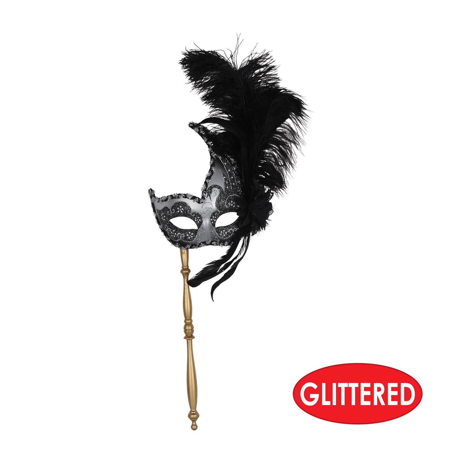 Beistle Adult Black Feather Costume Mask with Stick