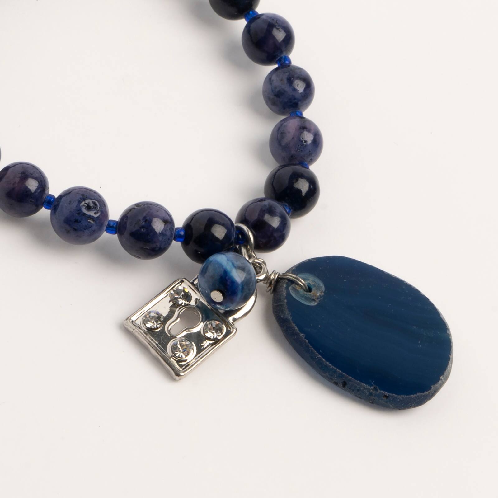 John Bead Sodalite Blue Natural Stone Bracelet with Agate & Lock Charm