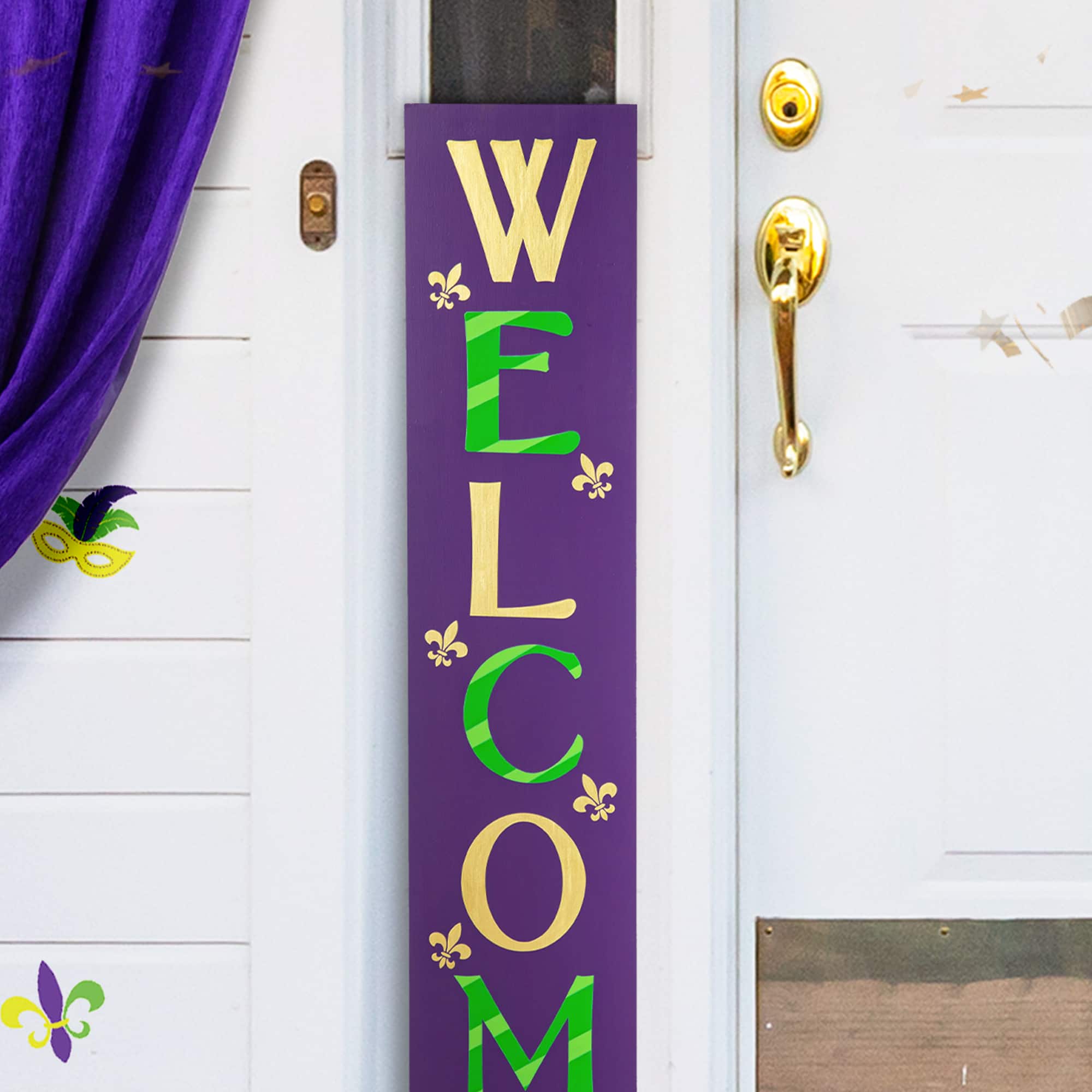 Glitzhome® 42" Mardi Gras WELCOME Wooden Porch Sign