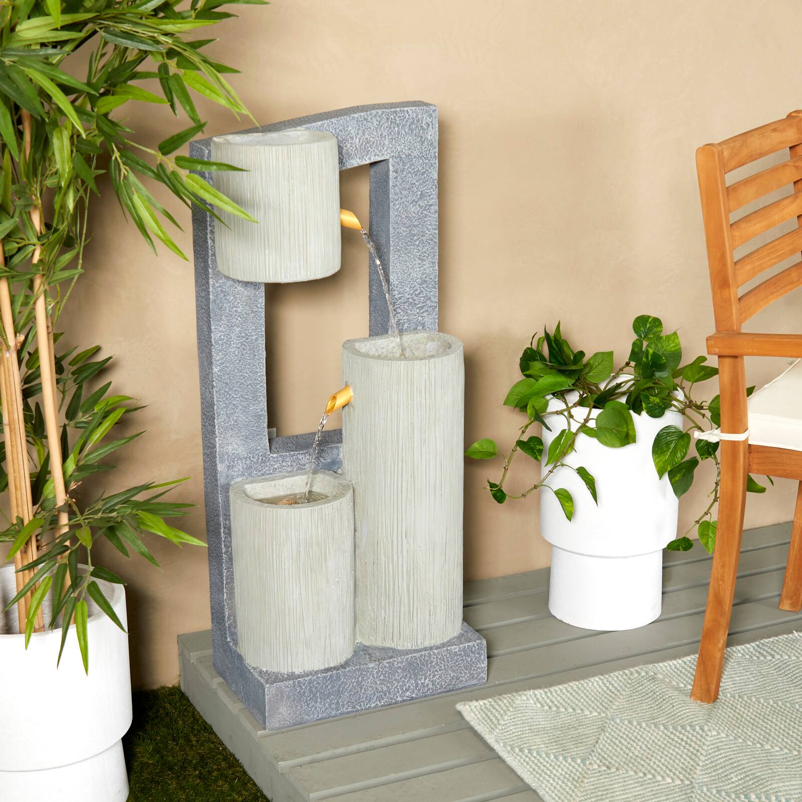 37.5" Gray Fiberglass 3-Tier Fountain with LED Light