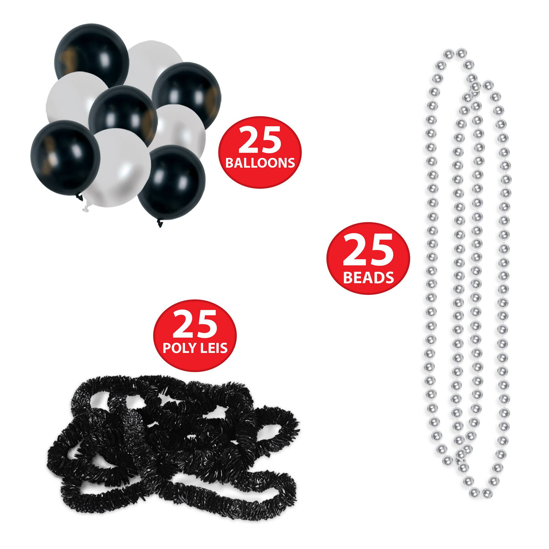Beistle Silver, White & Black New Year Grand Deluxe Party Favor Kit for 50