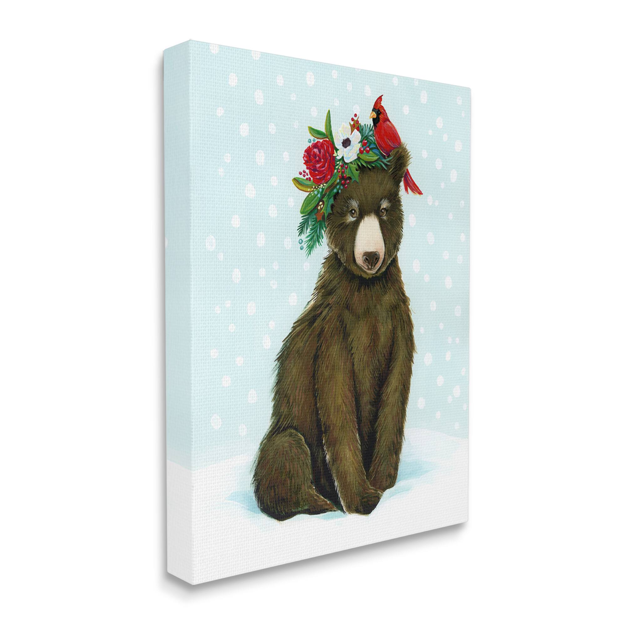 Stupell Industries Bear Seasonal Holly Snow Scene Canvas Wall Art