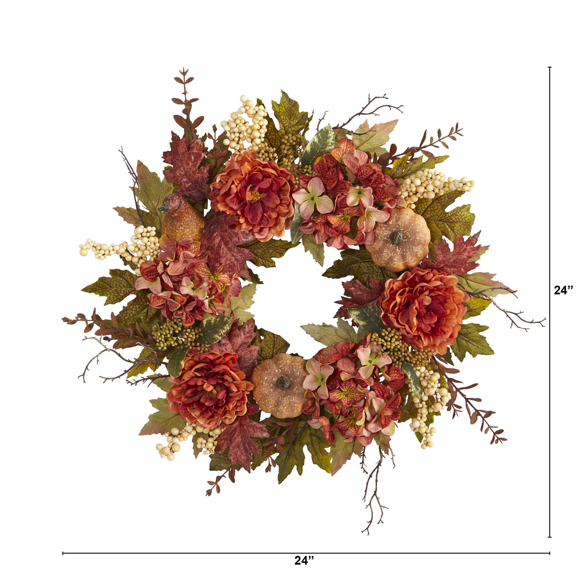 24" Peony, Hydrangea & Pumpkin Fall Wreath