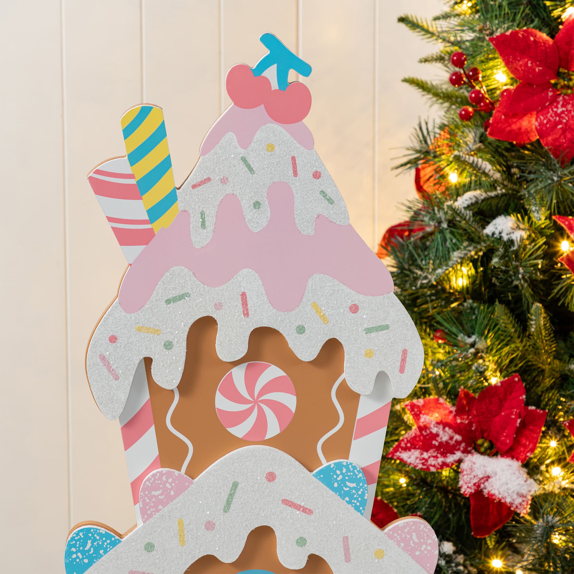 Glitzhome® 35.25" Wooden Christmas Gingerbread House Porch Decor