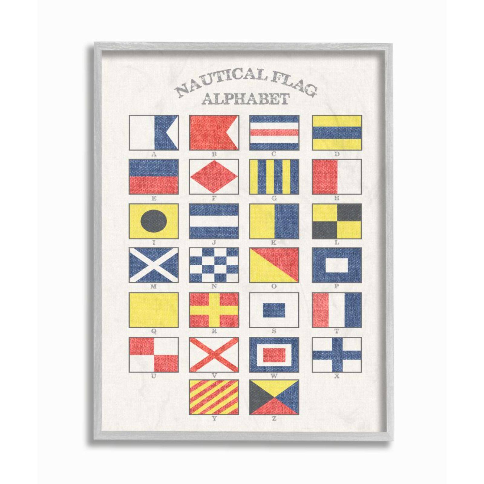 Stupell Industries Nautical Flag Alphabet Gray Framed Wall Print