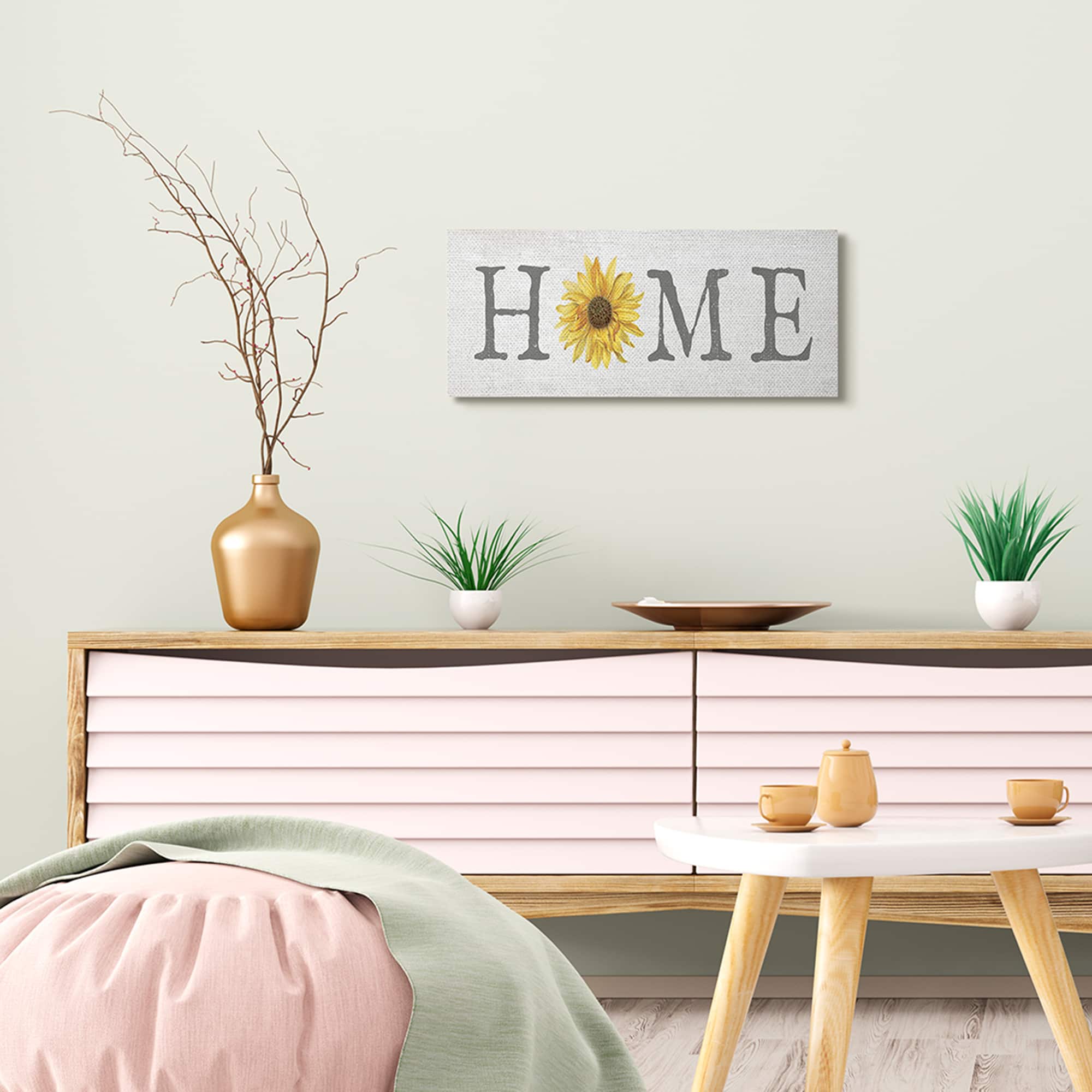 Stupell Industries Rustic Home Text Yellow Sunflower Accent Canvas Wall Art