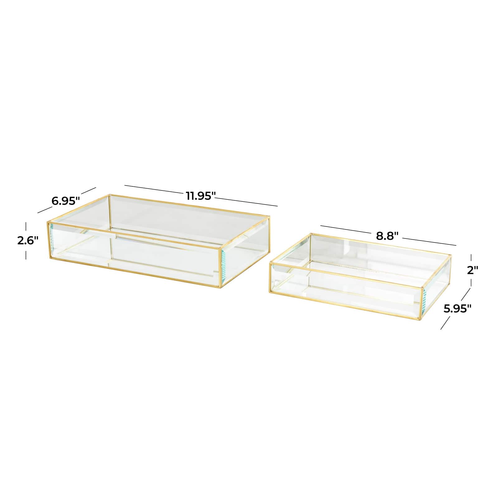 Clear & Gold Beveled Glass & Metal Rectangle Jewelry Box Set
