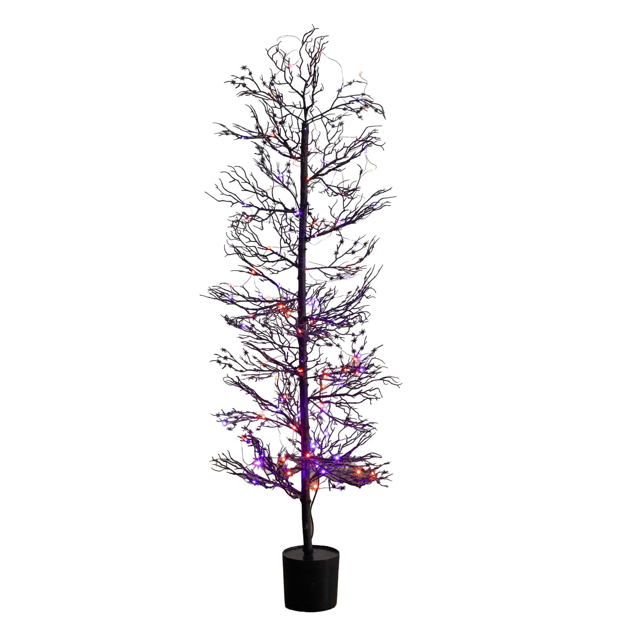 4ft. Pre-Lit Artificial Halloween Spider Twig Tree with 100 Orange & Purple LED Lights
