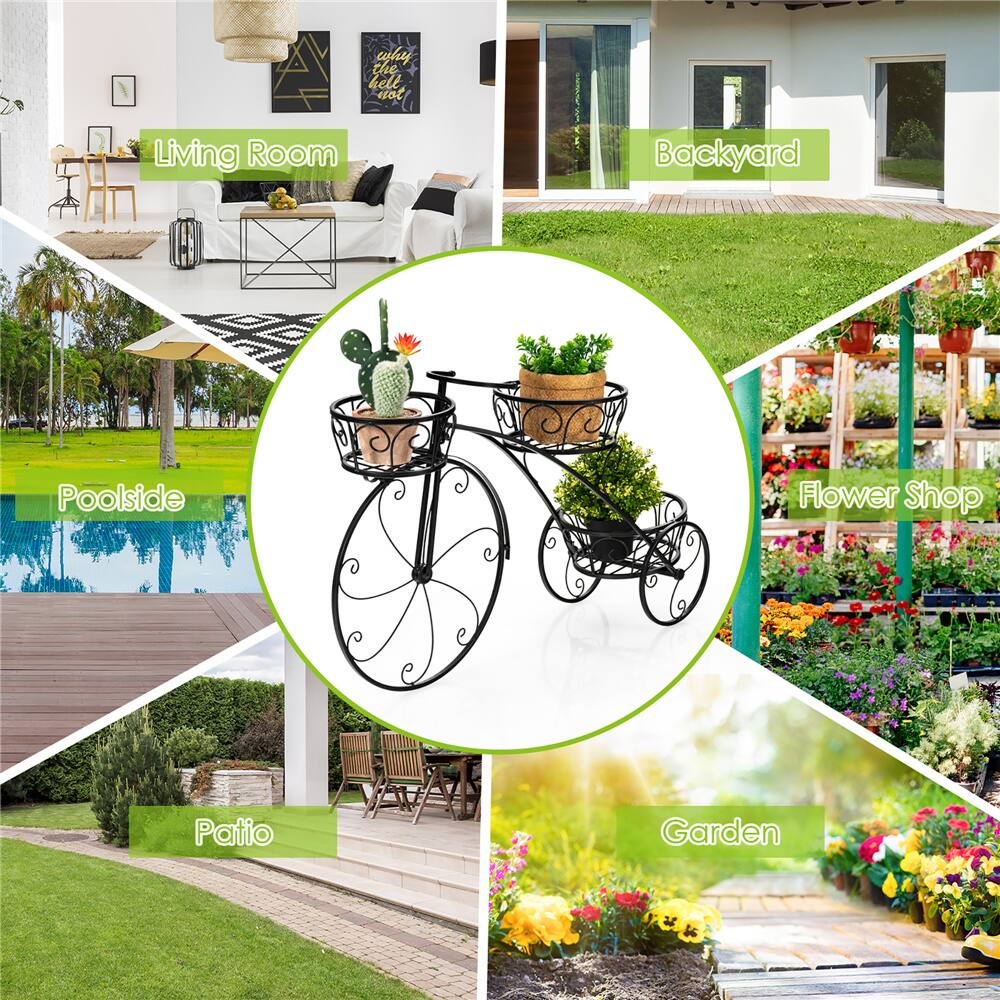 Costway Tricycle Plant Stand Flowerpot Cart Holder Parisian Style Displaying