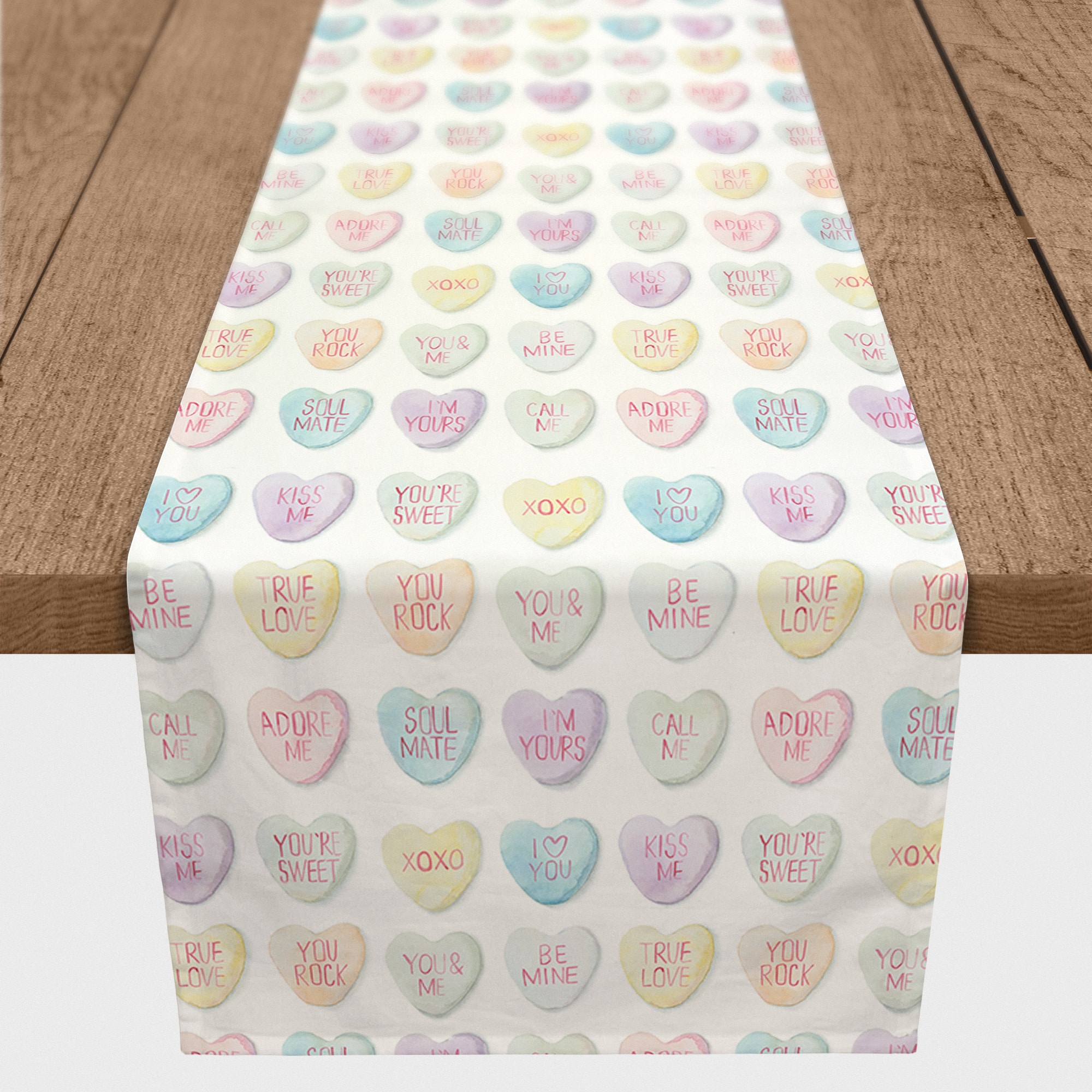 72" Poly Twill Be Mine Candy Hearts Table Runner