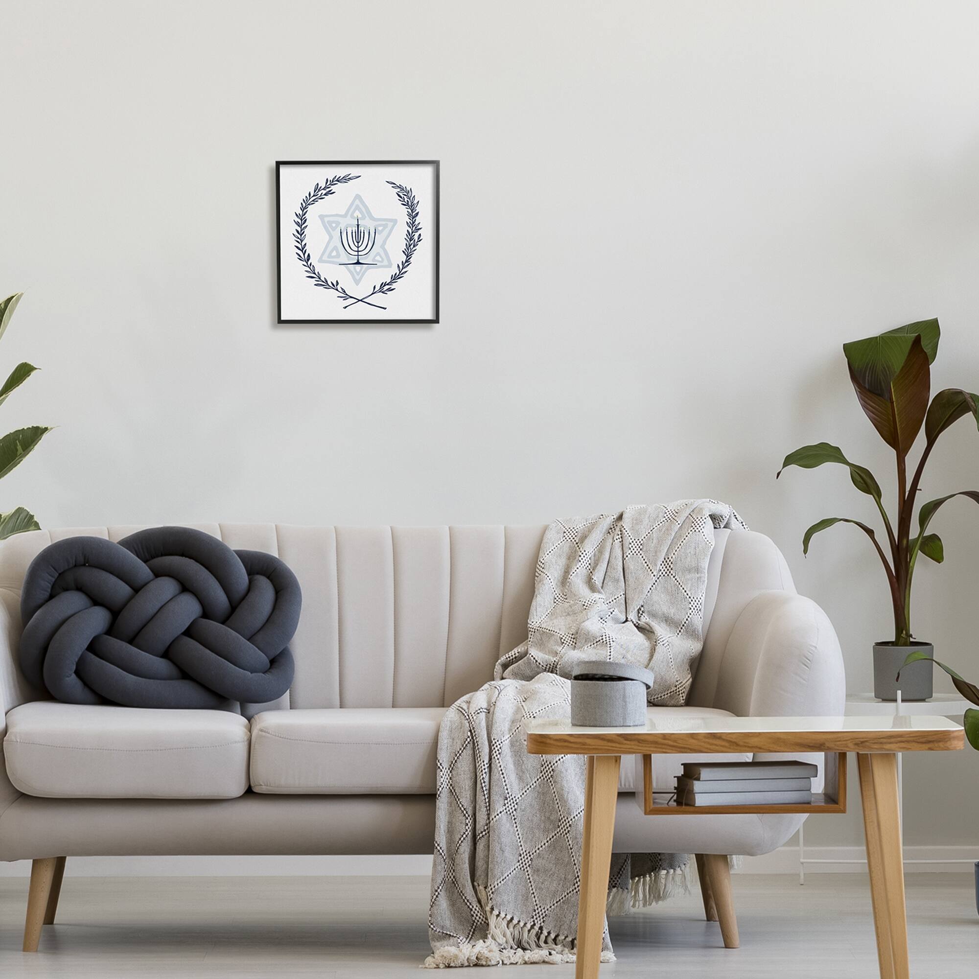 Stupell Industries Hanukkah Menorah Botanical Laurel Framed Giclee Art