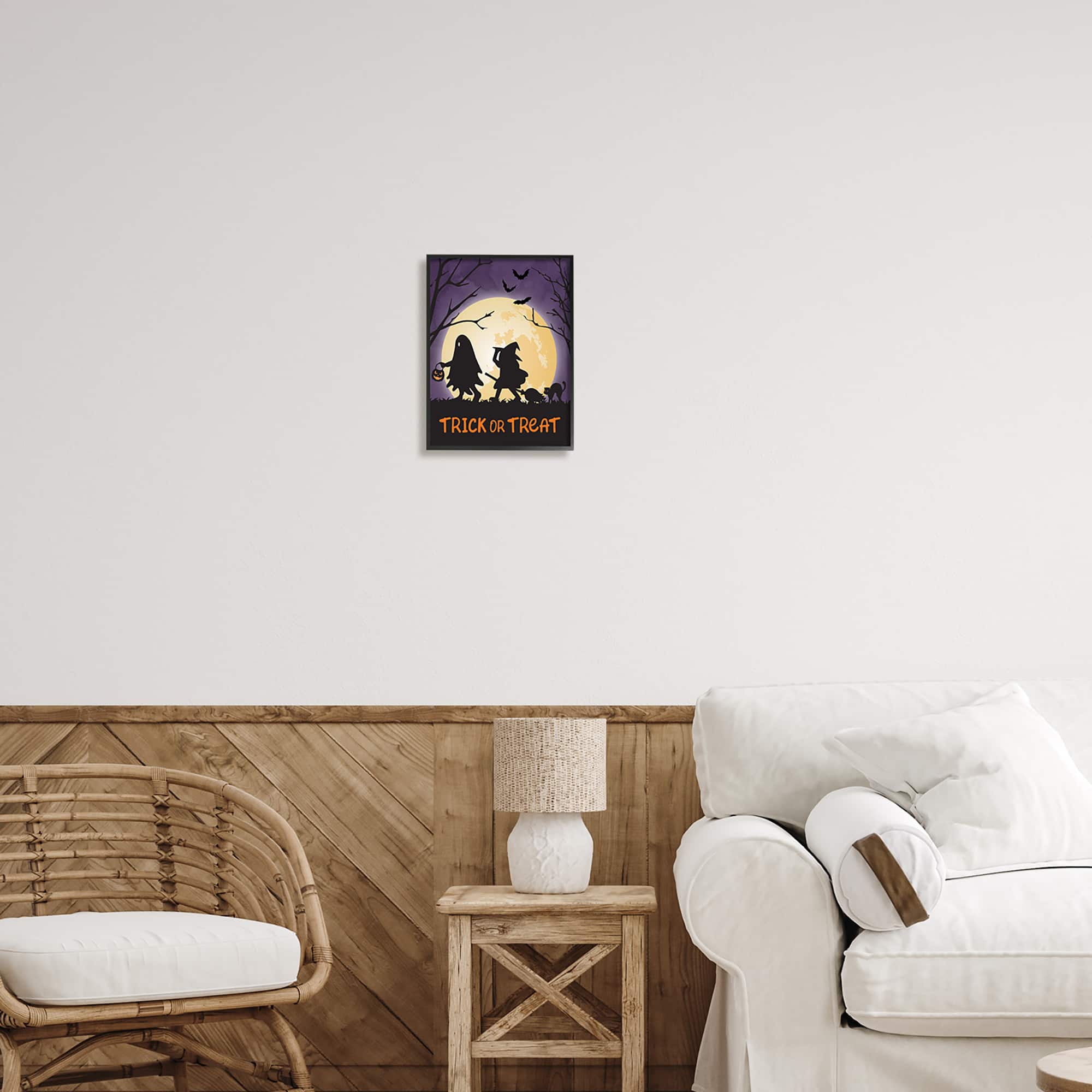 Stupell Industries Trick Or Treat Halloween Silhouettes Framed Giclee Art