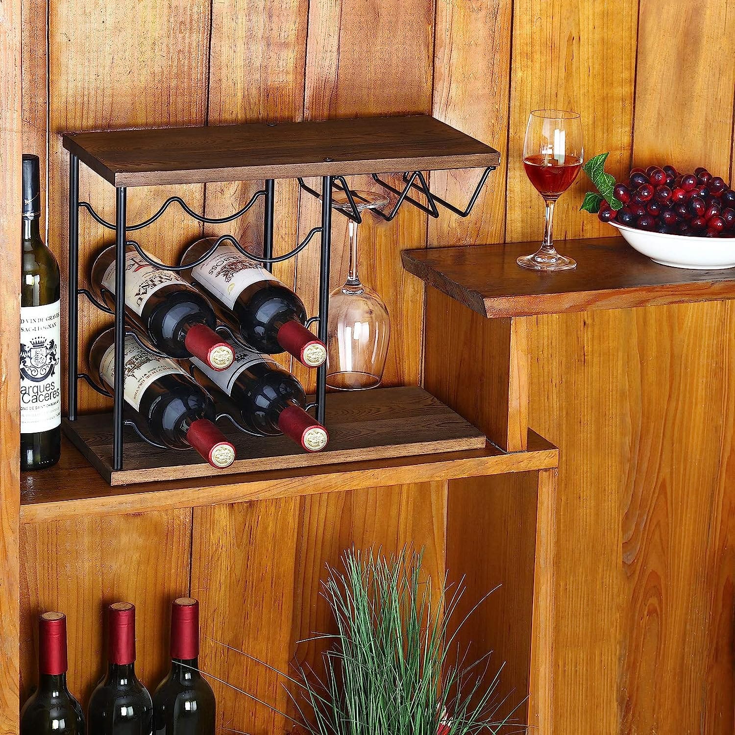 Brown Countertop Freestanding Wine Rack