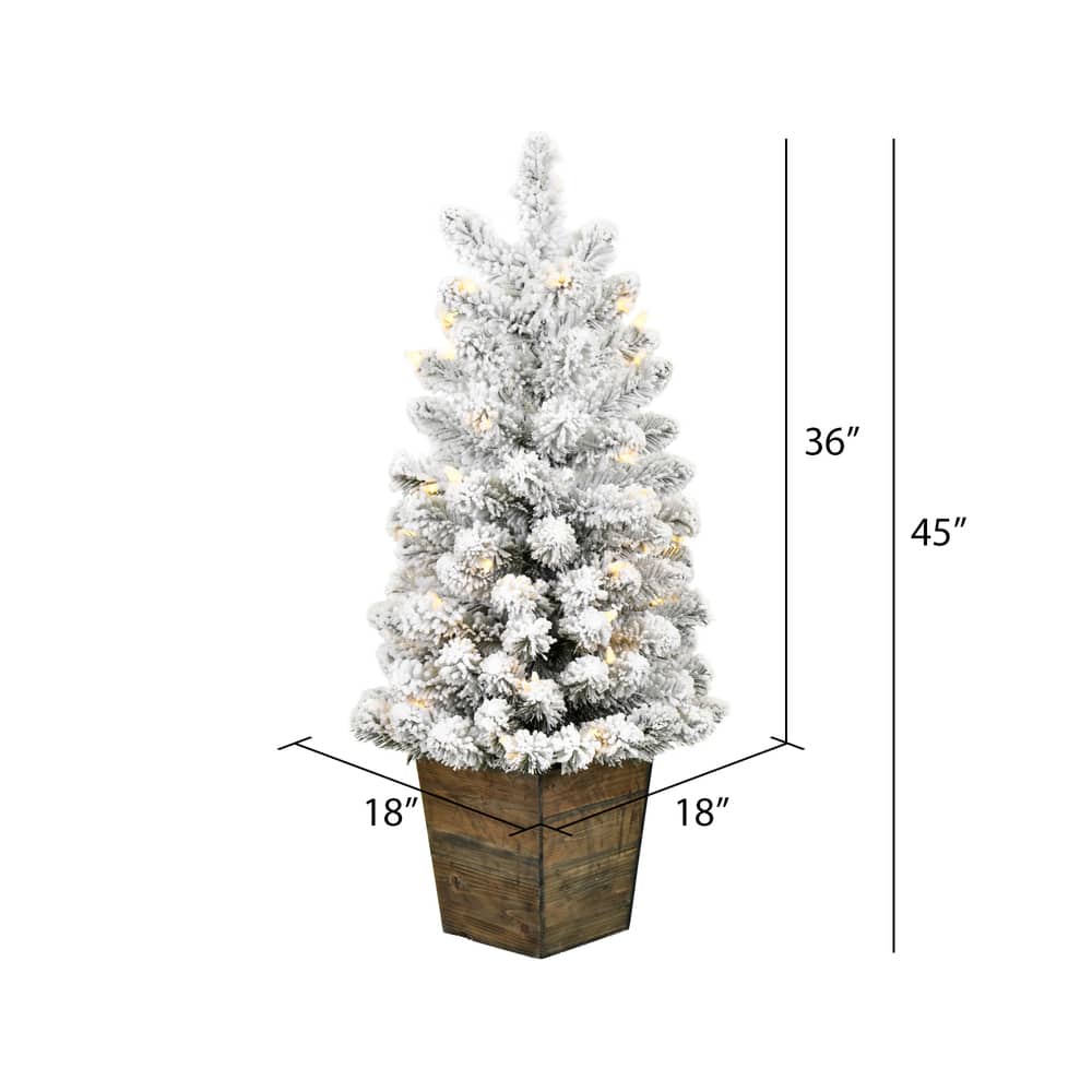 3ft. Pre-Lit Flocked Gifford Slim Potted Pine Artificial Christmas Tree, Warm White LED Lights