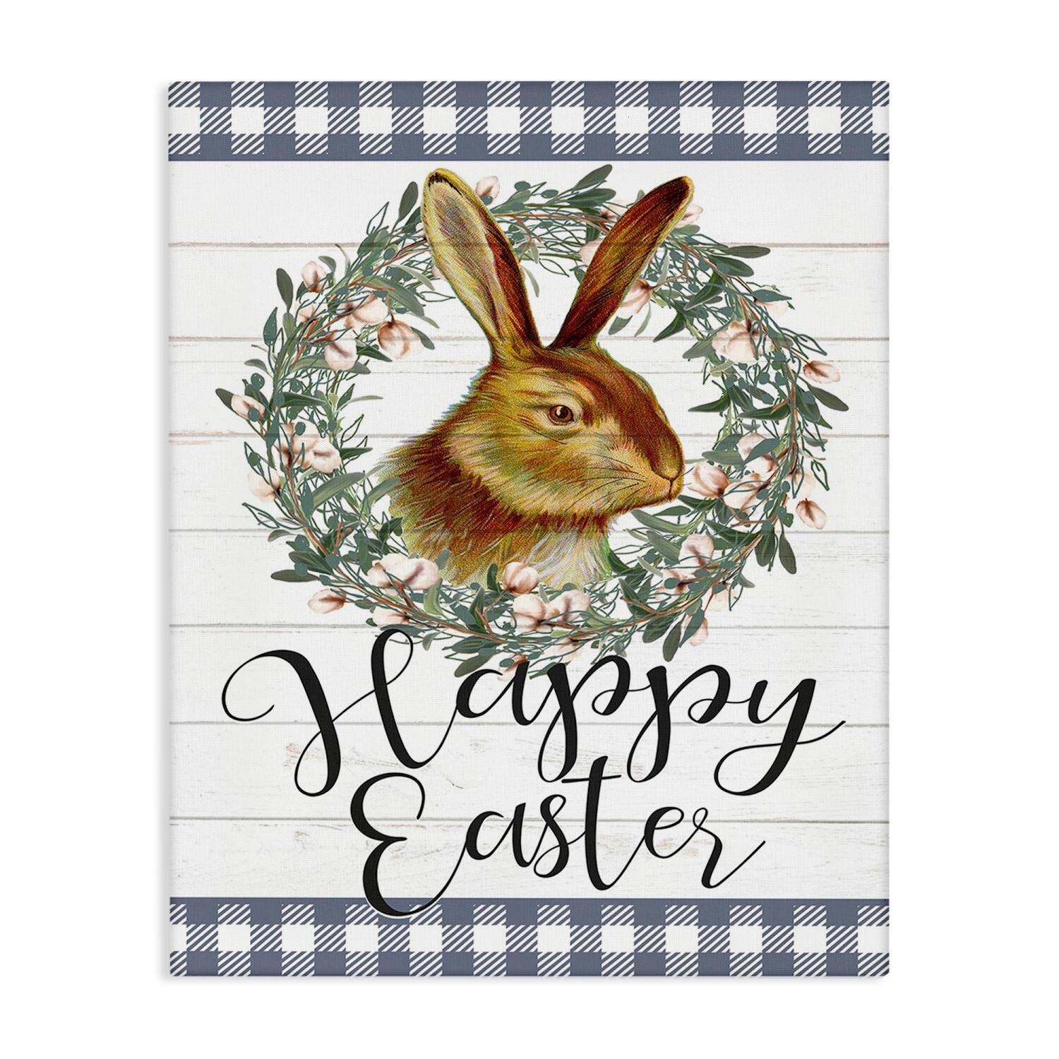 Stupell Industries Easter Bunny Wreath Phrase Canvas Wall Art