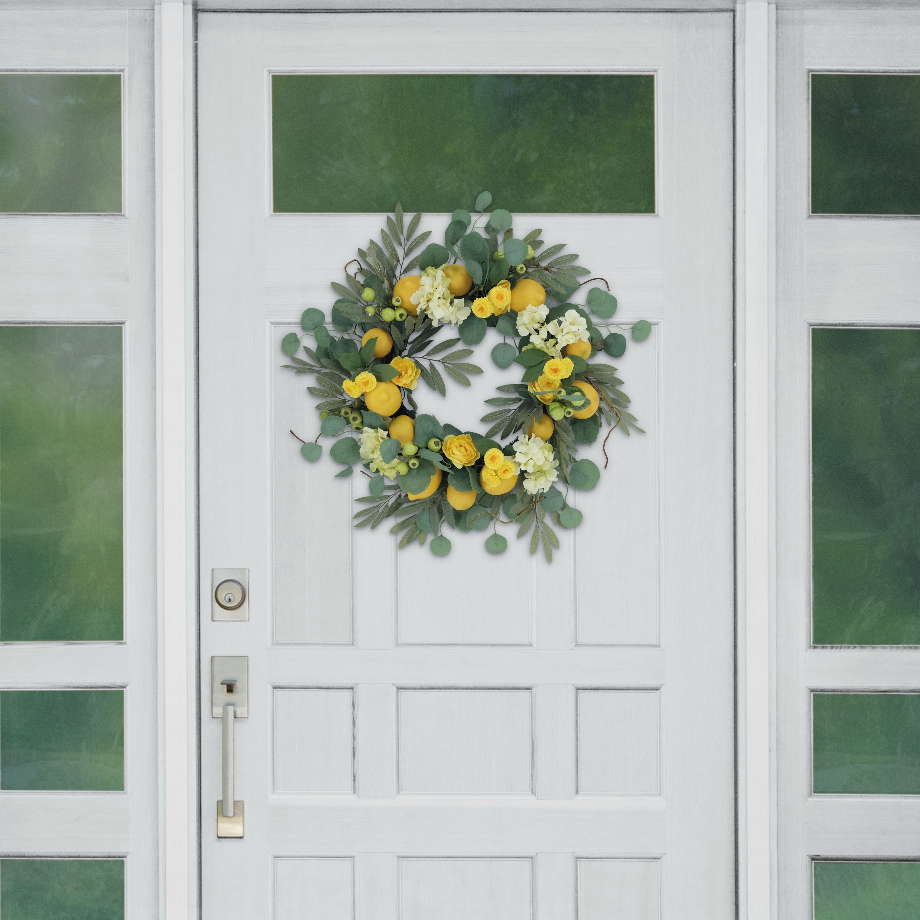 6 Pack: 24" Lemon & Hydrangea Floral Spring Wreath