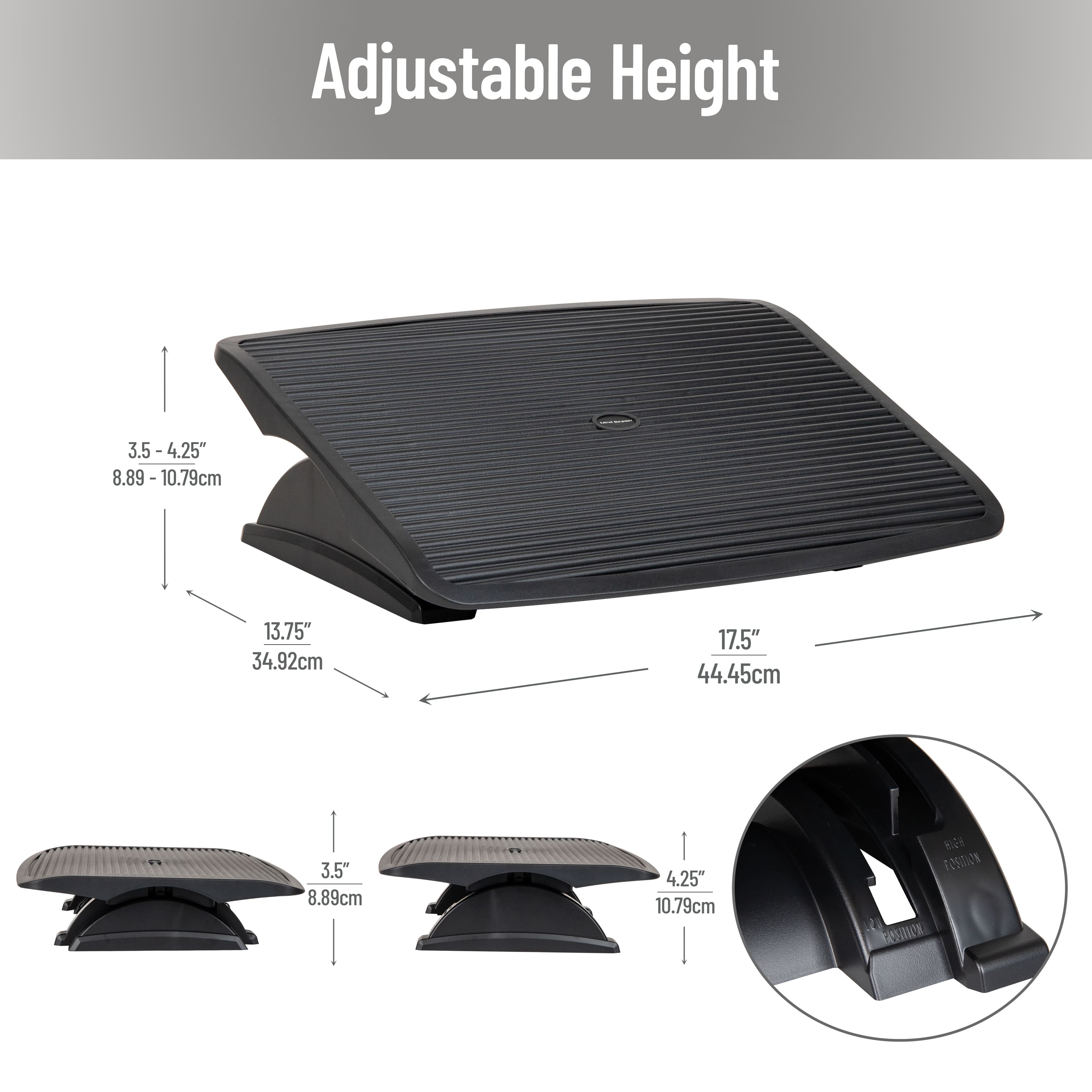 Mind Reader Foot Rest, Under Desk at Work, Ergonomic, Height Adjustable, Office, Plastic, Black