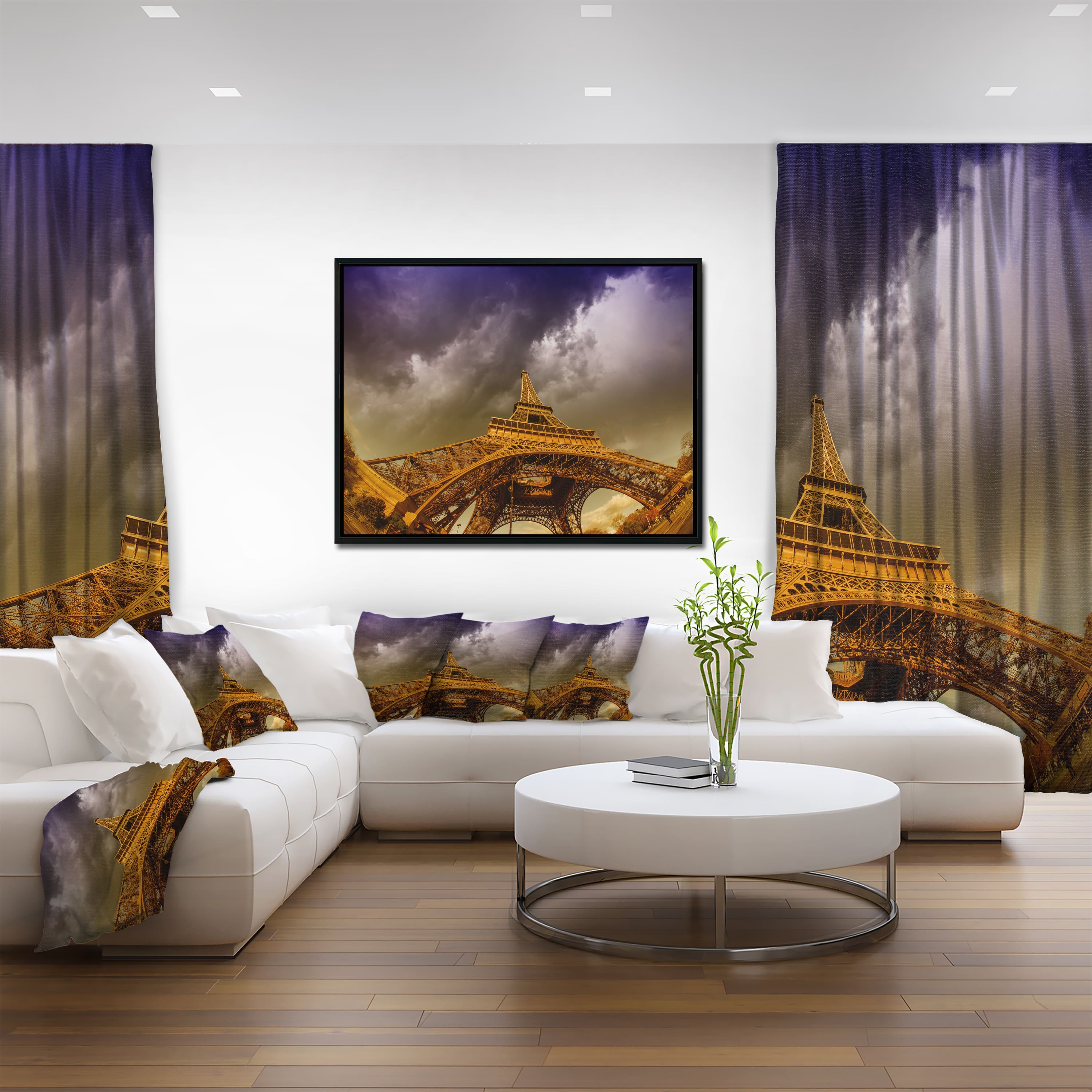 Designart - Paris Eiffel Towerand Gorgeous Sky - Photography Canvas Art Print in Black Frame
