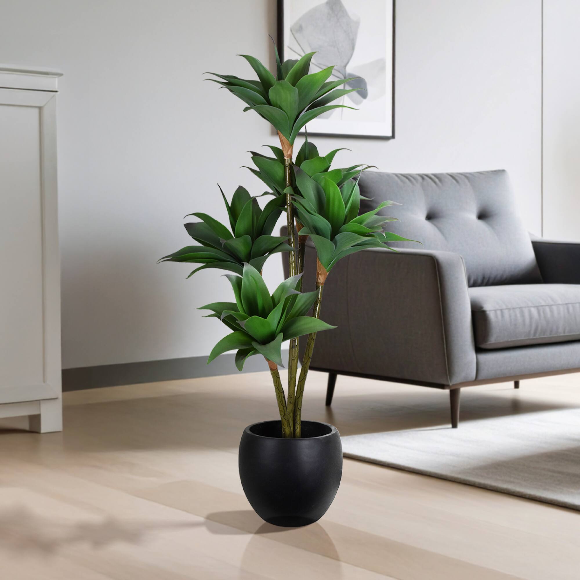 American Art Decor 4ft Artificial Crown Orchid Tree in Cement Pot Faux Plant