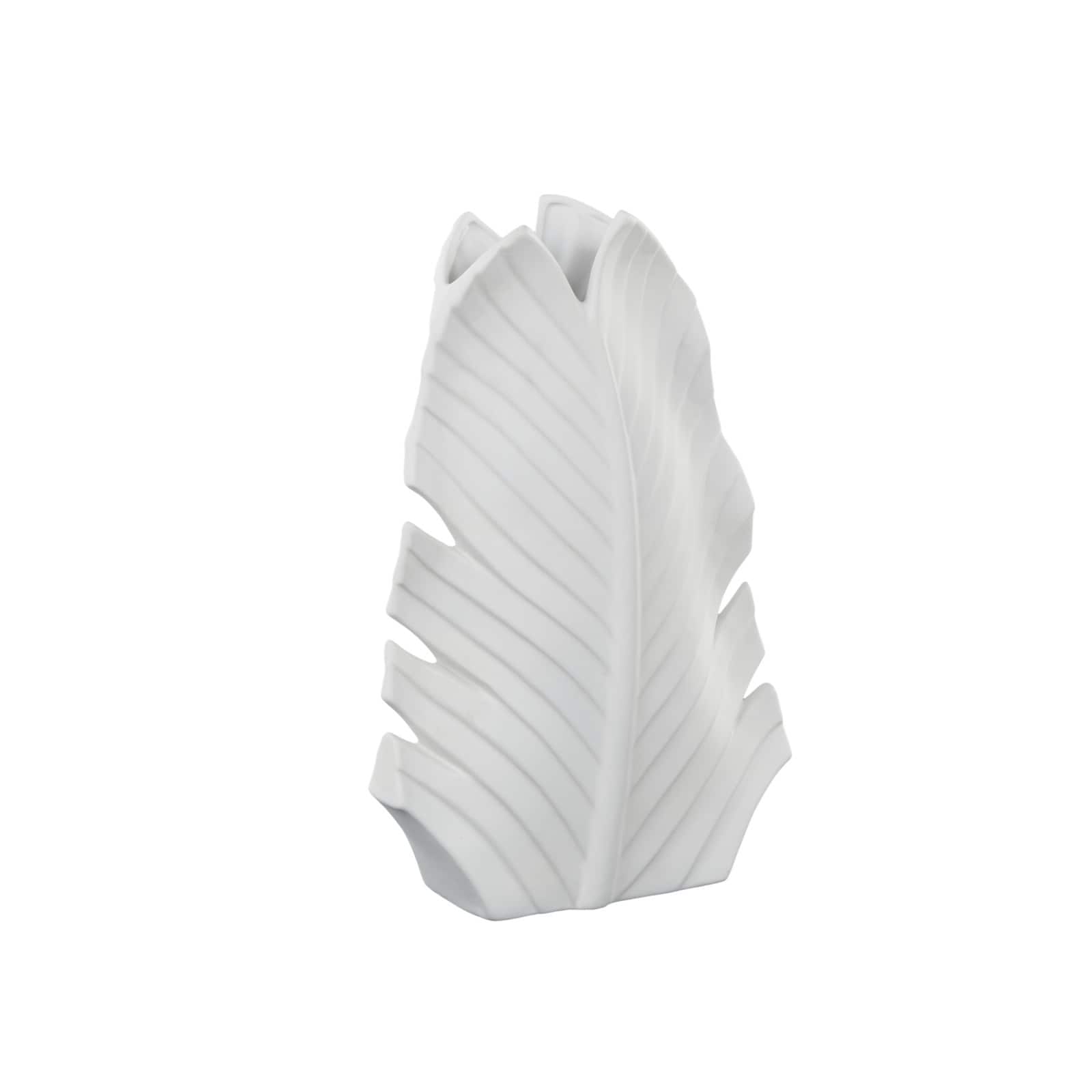 17" White Palm Tree Curved Leaf Decorative Ceramic Vase