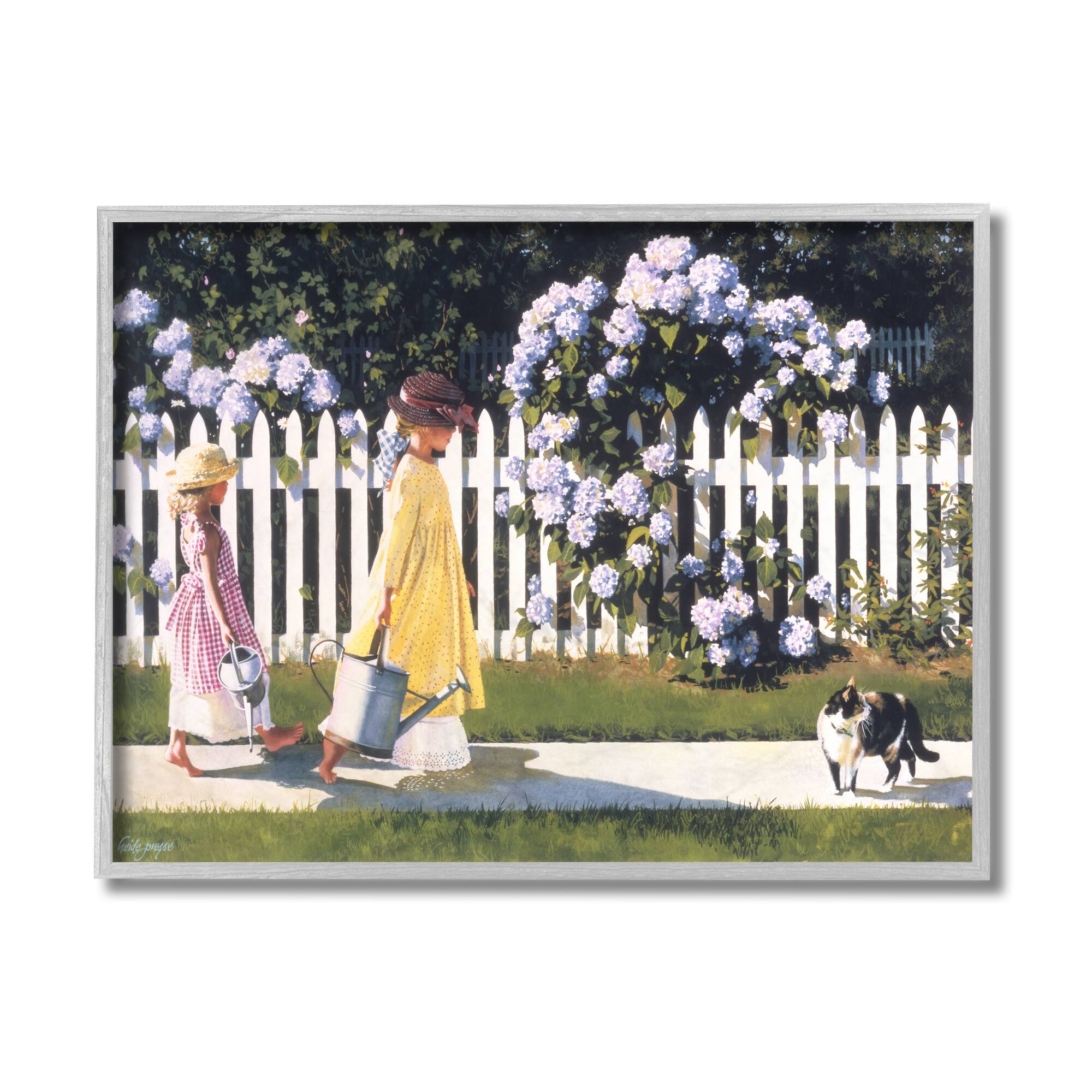 Stupell Industries Girls Gardening Gray Framed Wall Art