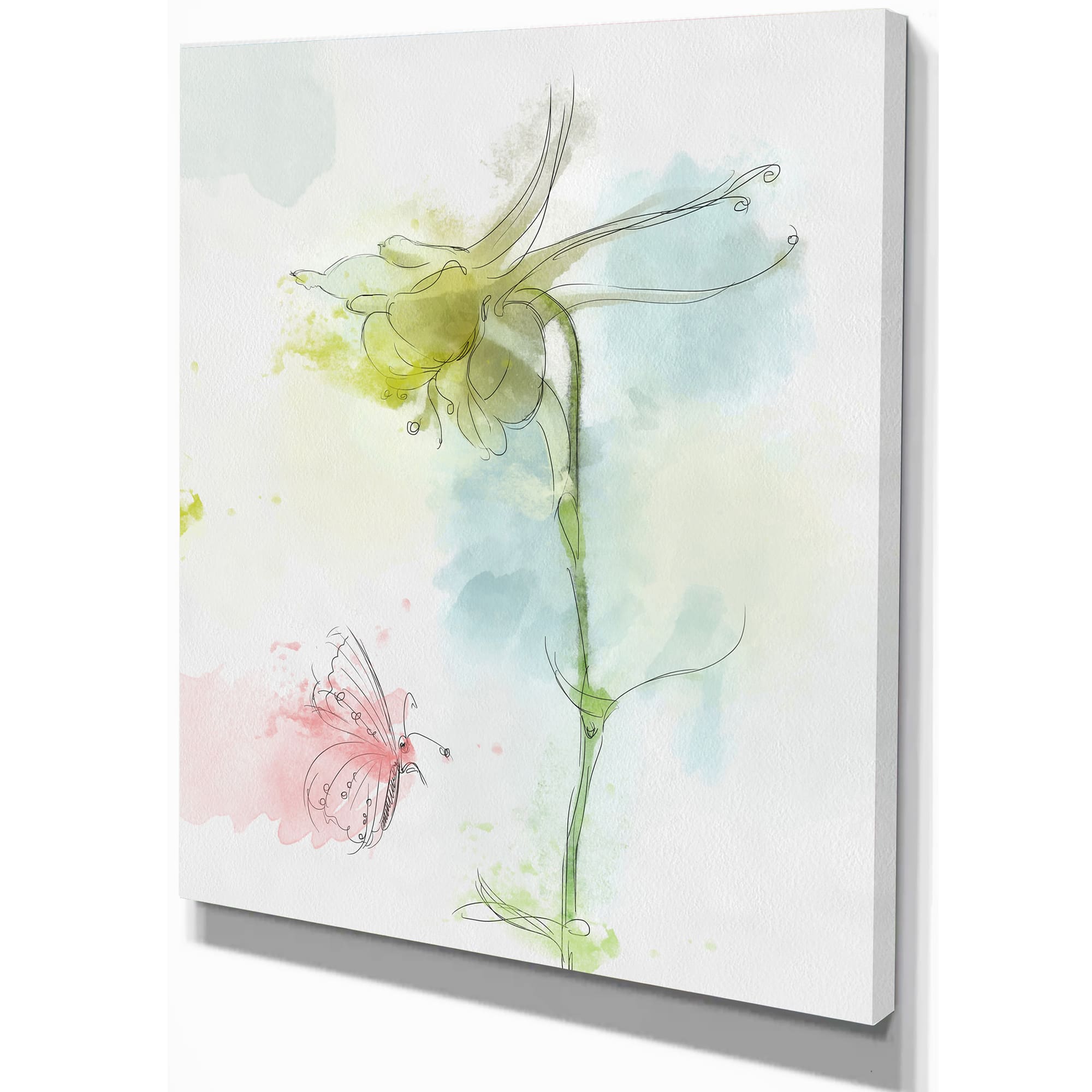 Designart - Bellflower Sketch and Butterfly - Floral Canvas Art Print