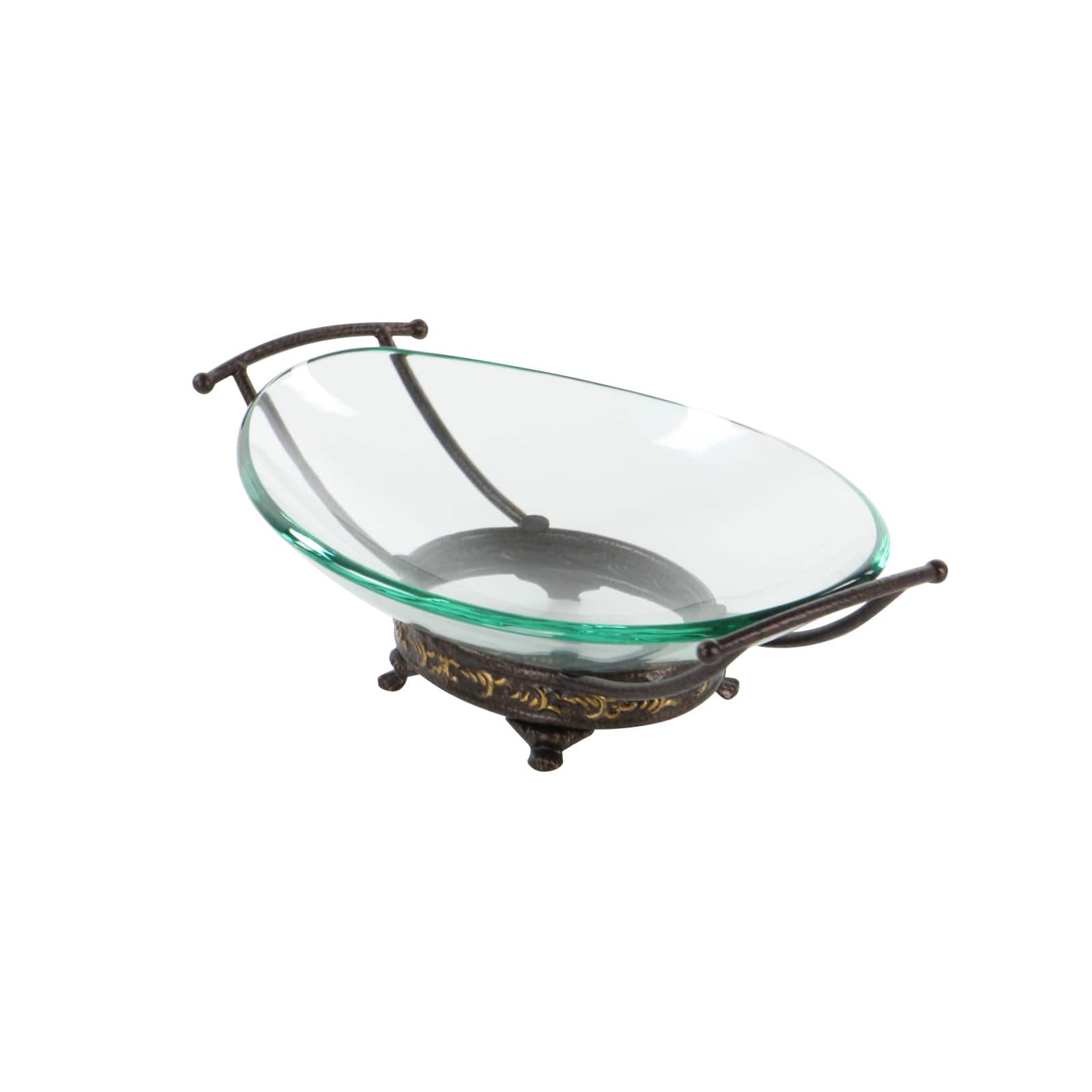 Gold Glass and Metal Traditional Serving Bowl, 5" x 17" x 11"