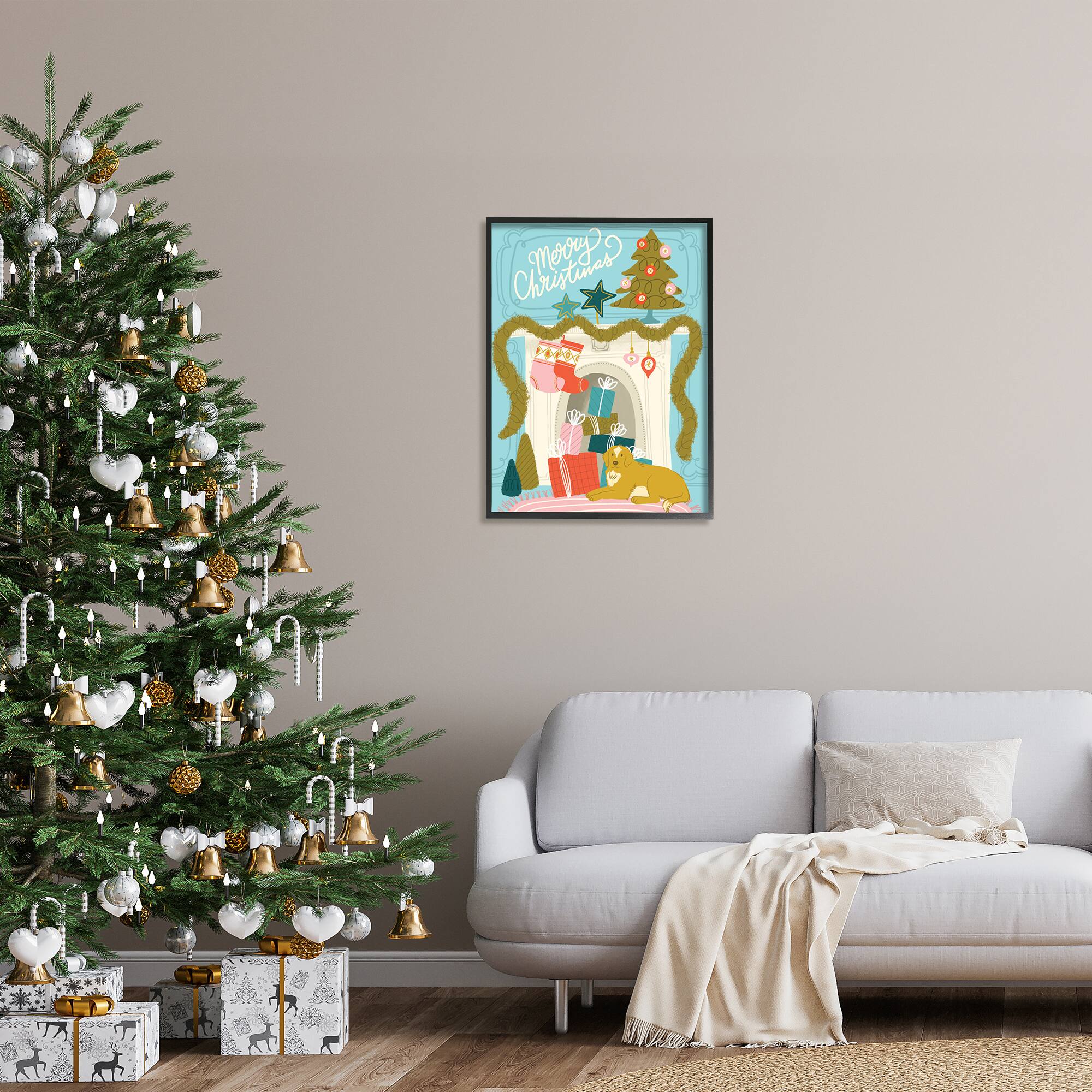 Stupell Industries Whimsical Fireplace Merry Christmas Framed Giclee Art