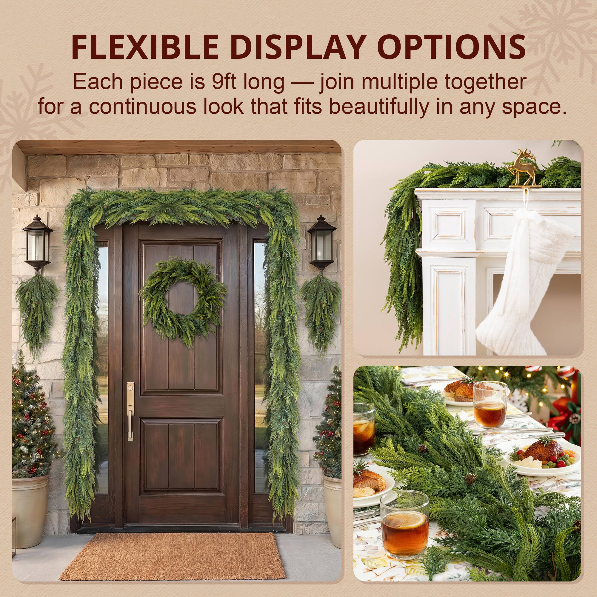 Glitzhome® 9ft. Christmas Full Greenery Mixed PE Dripping Garland with Pinecones, Set of 2