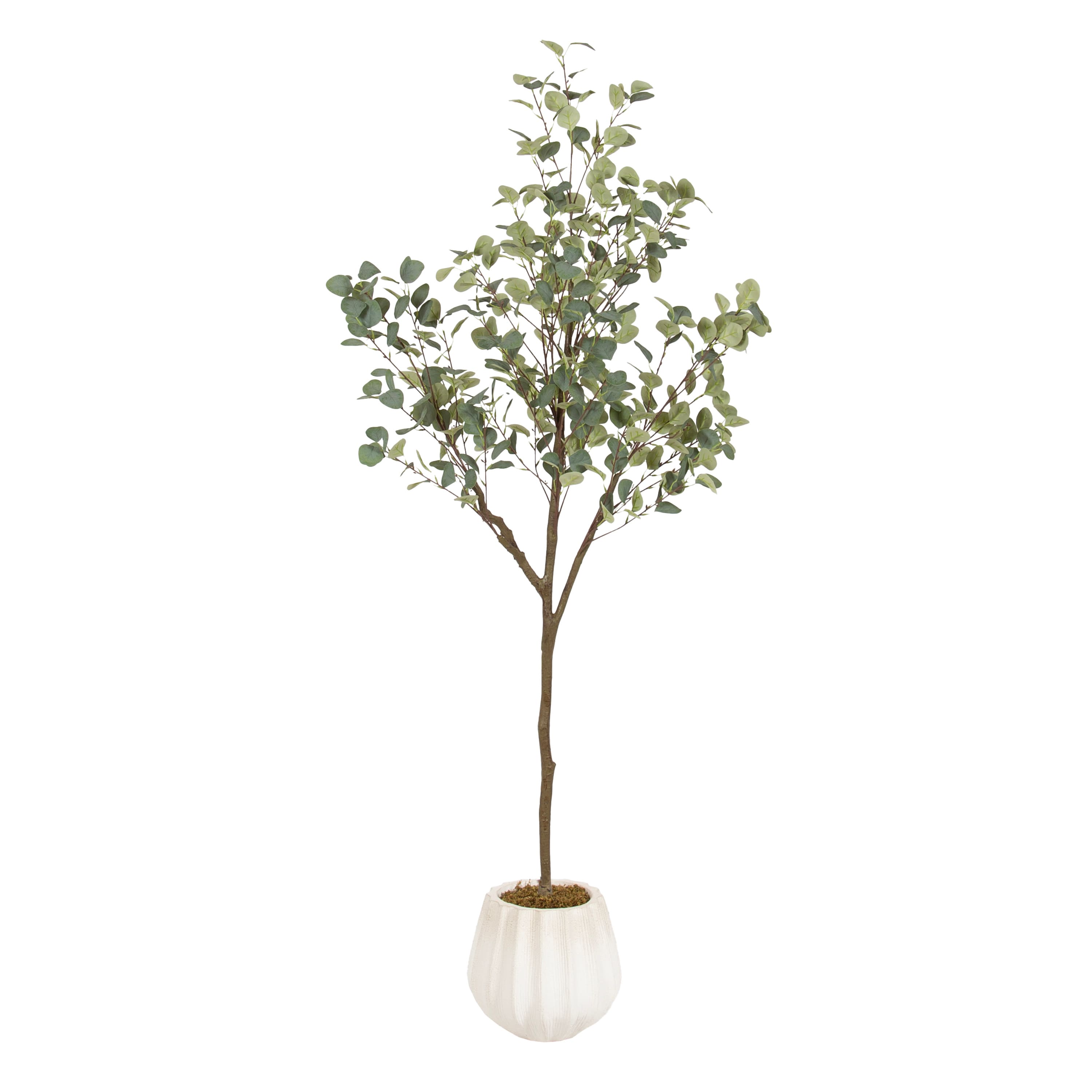 Kate and Laurel 6ft. Eudora Faux Eucalyptus Tree with Claudel Scalloped Planter