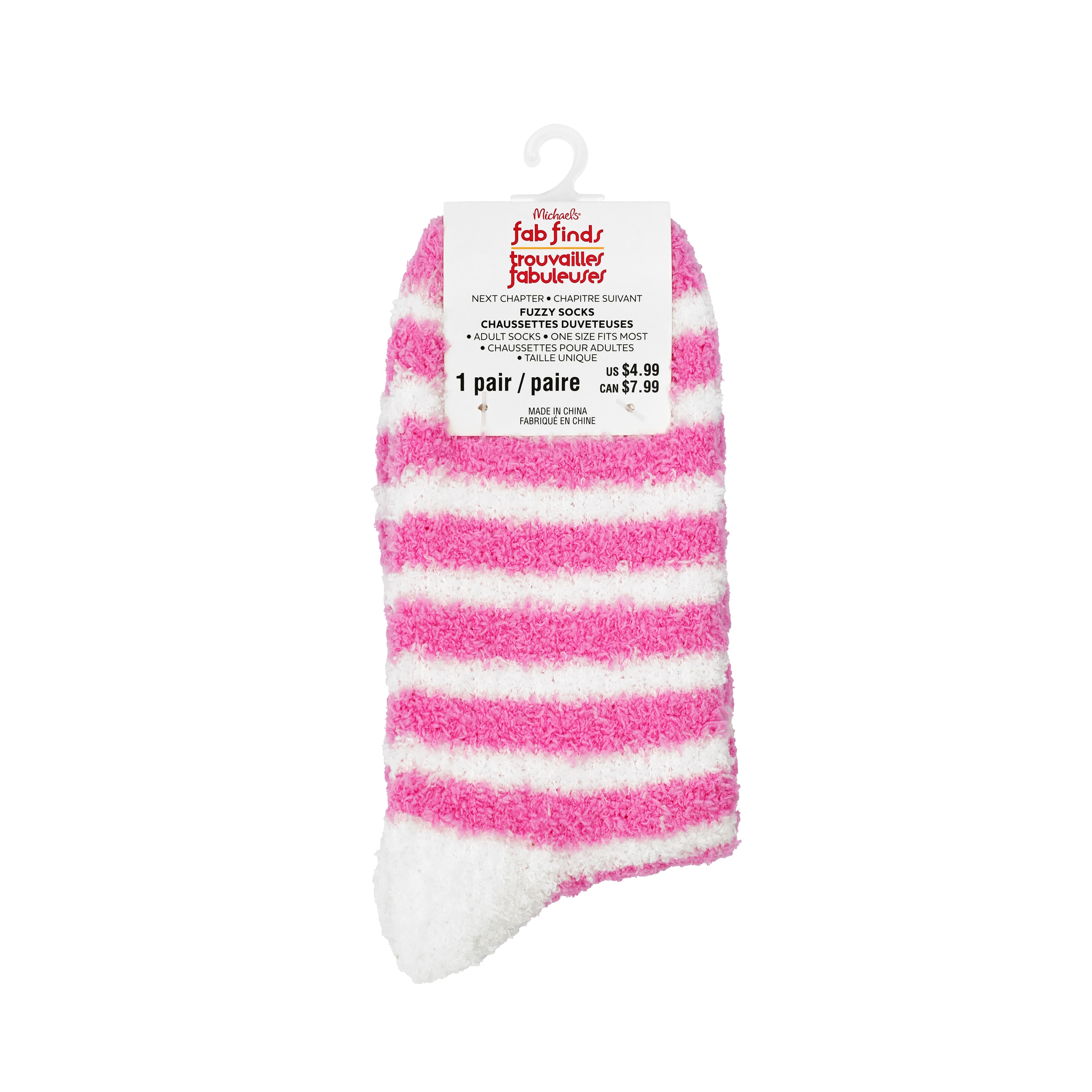 Pink & White Adult Fuzzy Socks by Fab Finds
