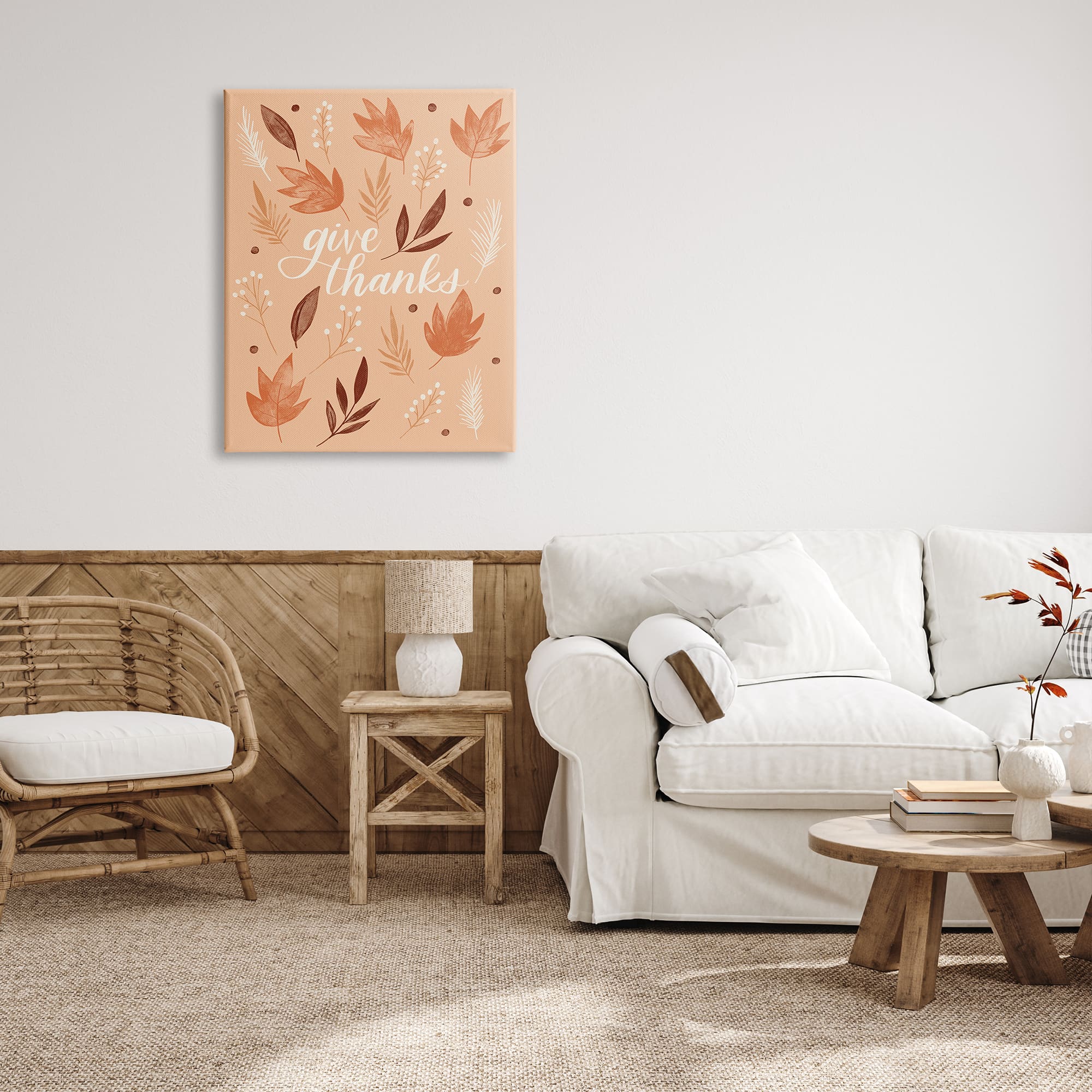 Stupell Industries Give Thanks Autumnal Leaves Canvas Wall Art