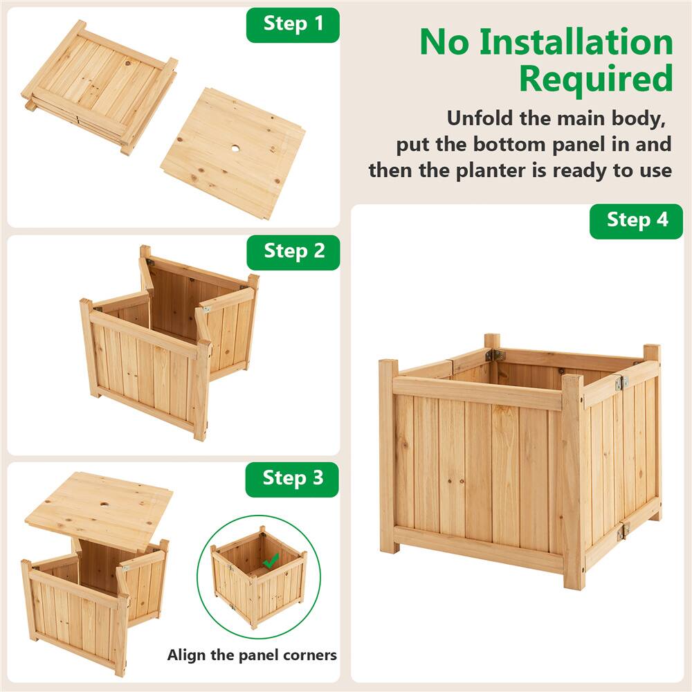 Costway 15" Elevated Outdoor Folding Wooden Planter Box with Removable Bottom