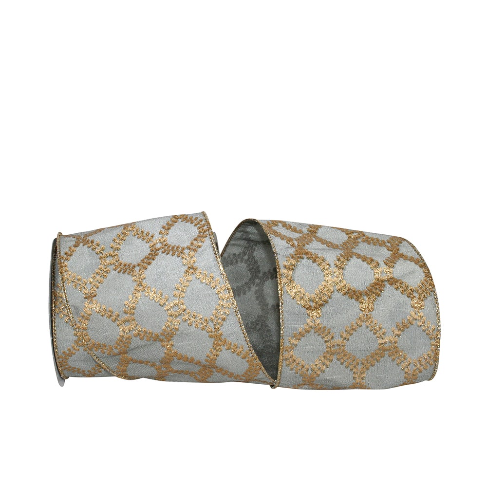 The Ribbon Roll 4" x 10yd. Wired Filigree Crest Dupione Ribbon