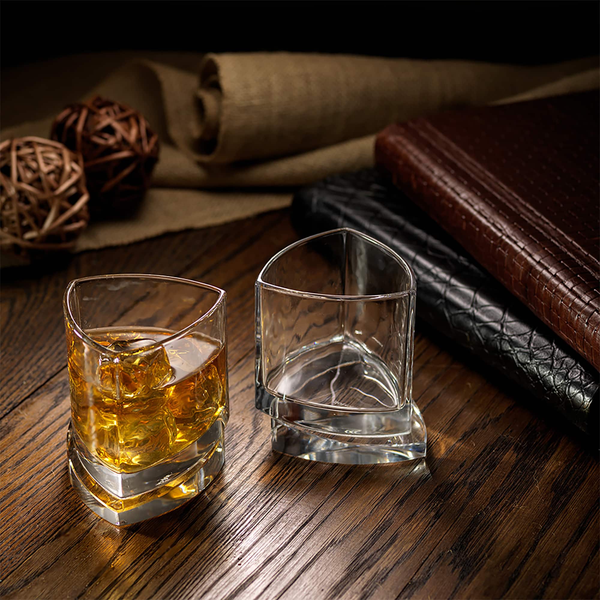 JoyJolt® 9.9oz. Aqua Vitae Triangle Off Base Whiskey Glasses, 2ct.