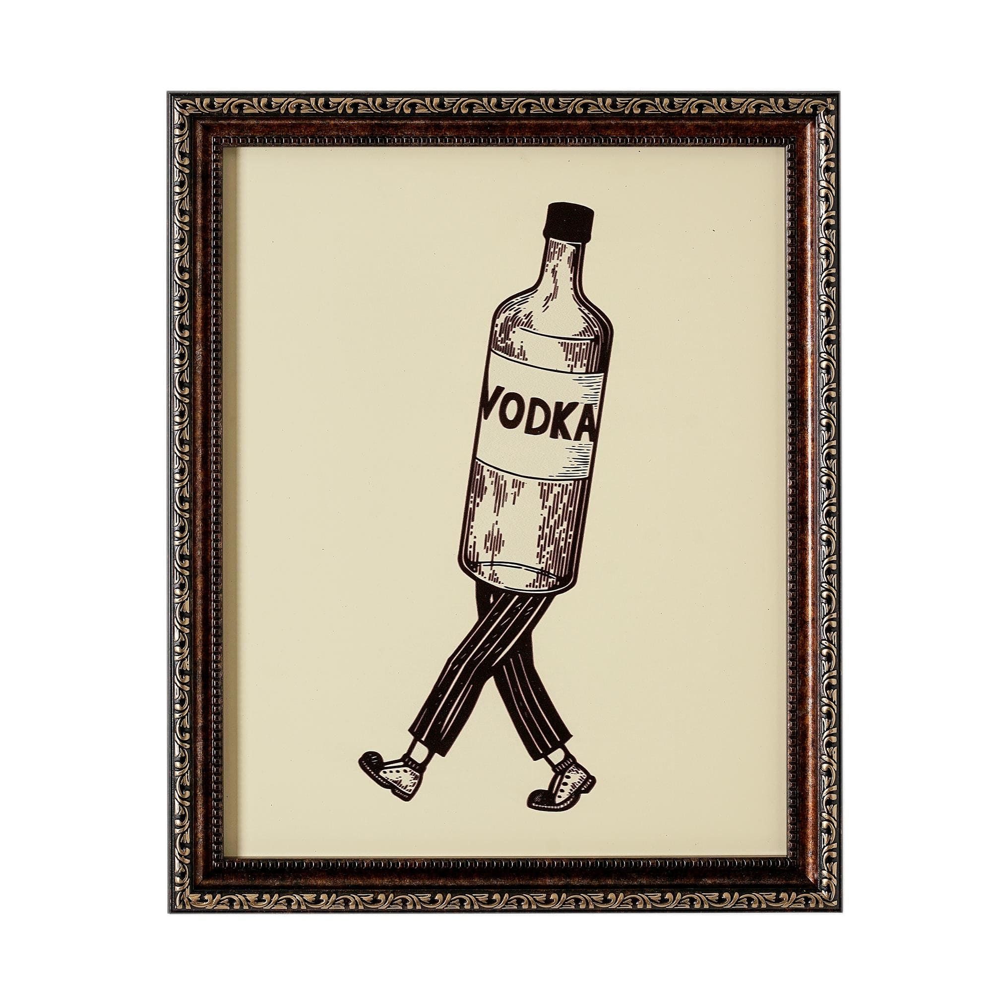 American Art Decor Walking Vodka Printed Glass Framed Wall Decor