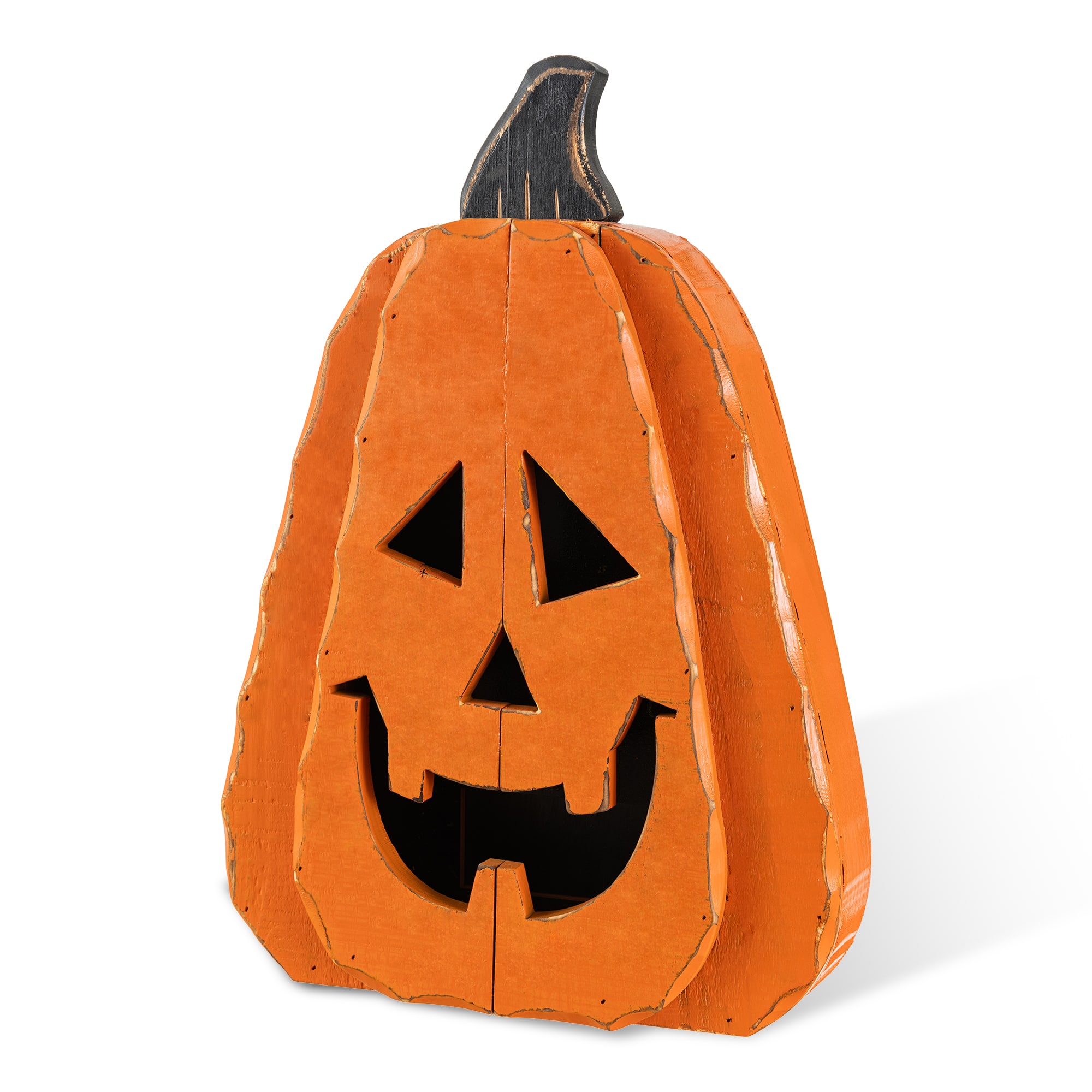 Glitzhome® 17.5" Halloween Chunky Wood Jack-O'-Lantern Porch Decor
