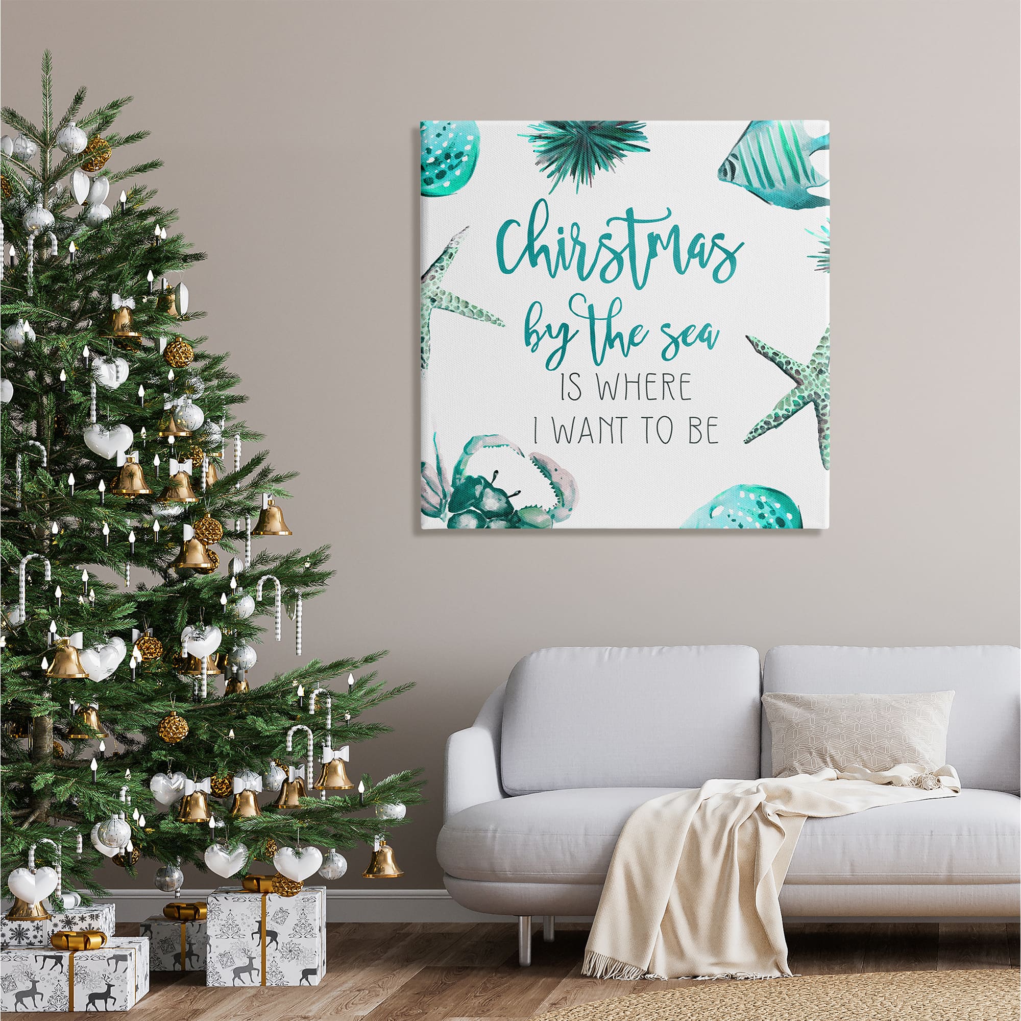 Stupell Industries Christmas By The Sea Phrase Canvas Wall Art