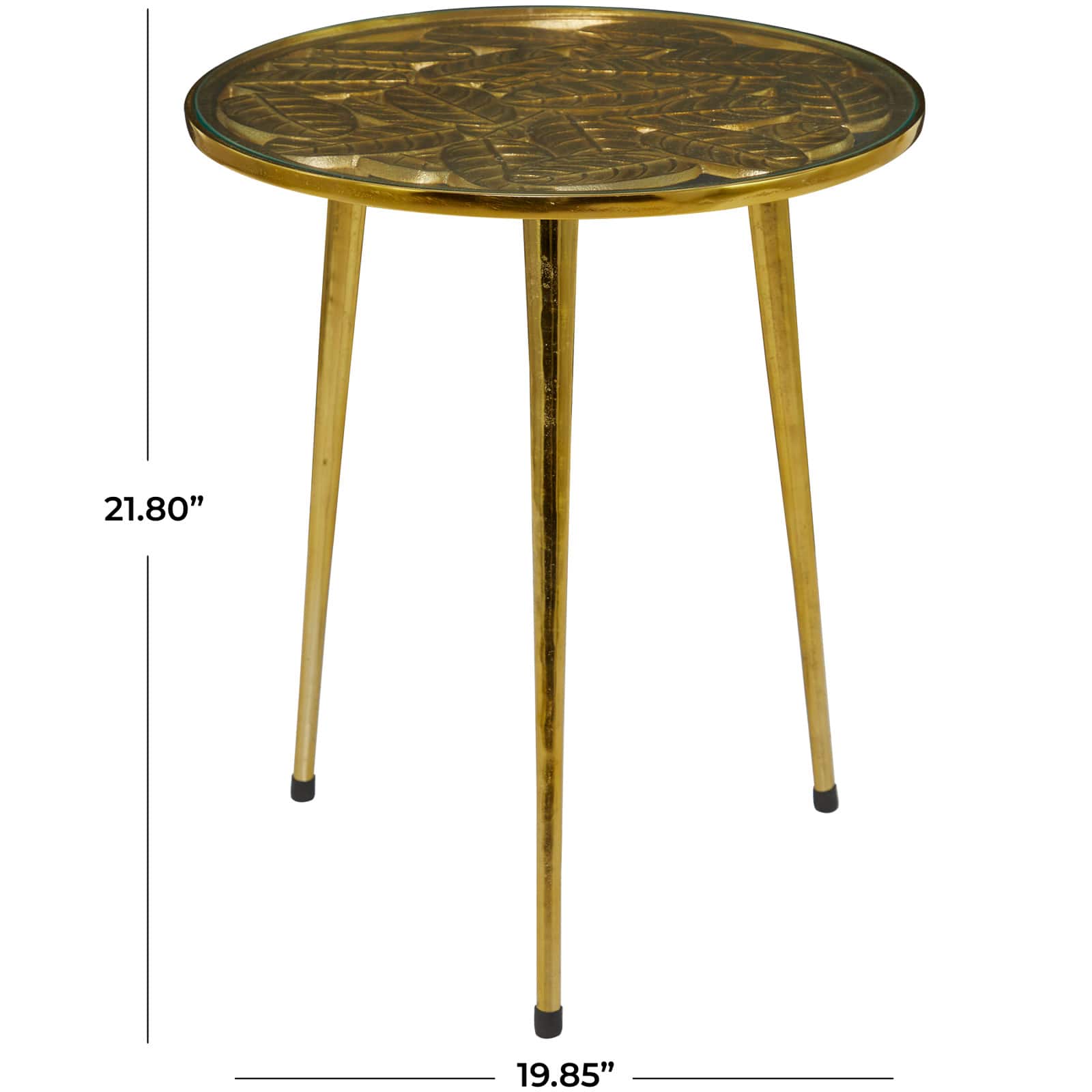 Gold Aluminum Accent Table with Clear Glass Top 20" x 19" x 22"